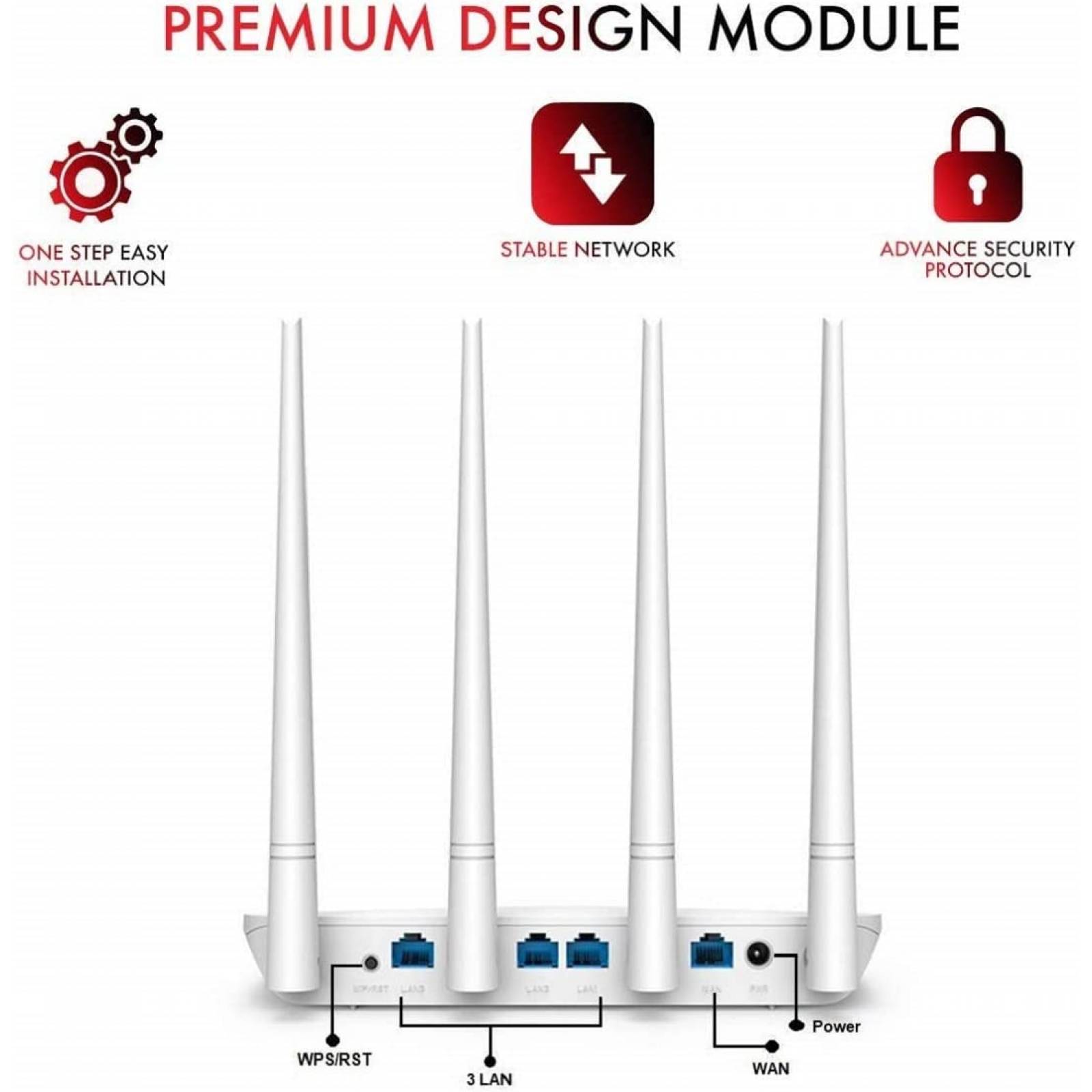 Tenda F6 V4.0 F6 Router Inalambrico WiFi N300, 4 Antenas de 5dBi, 300 Mbps a 2.4 GHz, Chip Qualcomm, Control Ancho de Banda, Facíl Configuración, 1x Puerto WAN 10/100 Mbps 3 x Puertos LAN 10/100