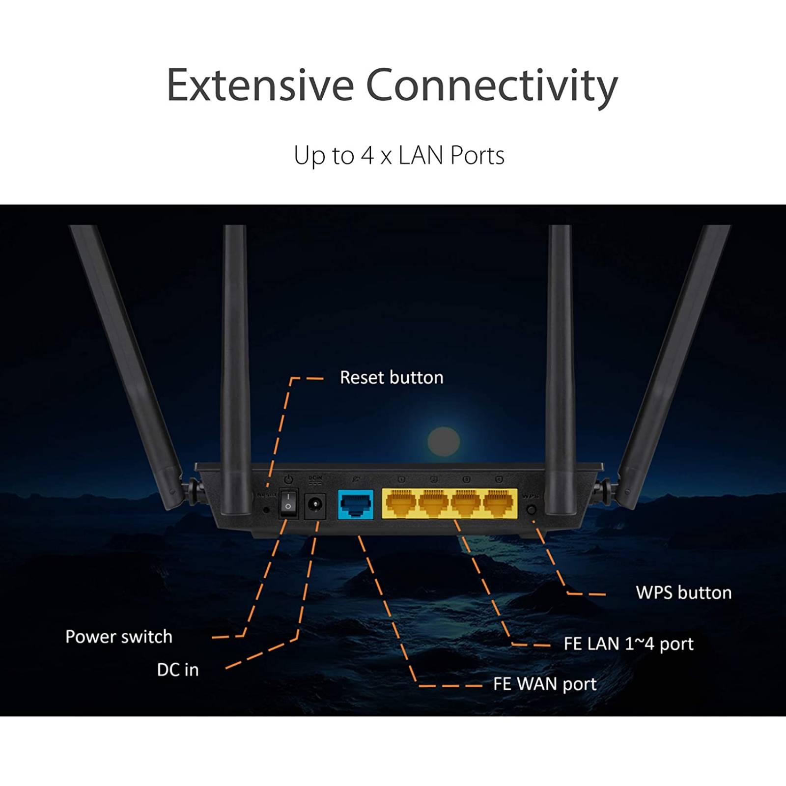 Router Asus Gigabit RT-AC1200 V2 AC1200, Doble banda 2.4GHz 300Mbps, 5GHz 867Mbps, 4xLan, 4 antenas, 90IG0550-BA1400