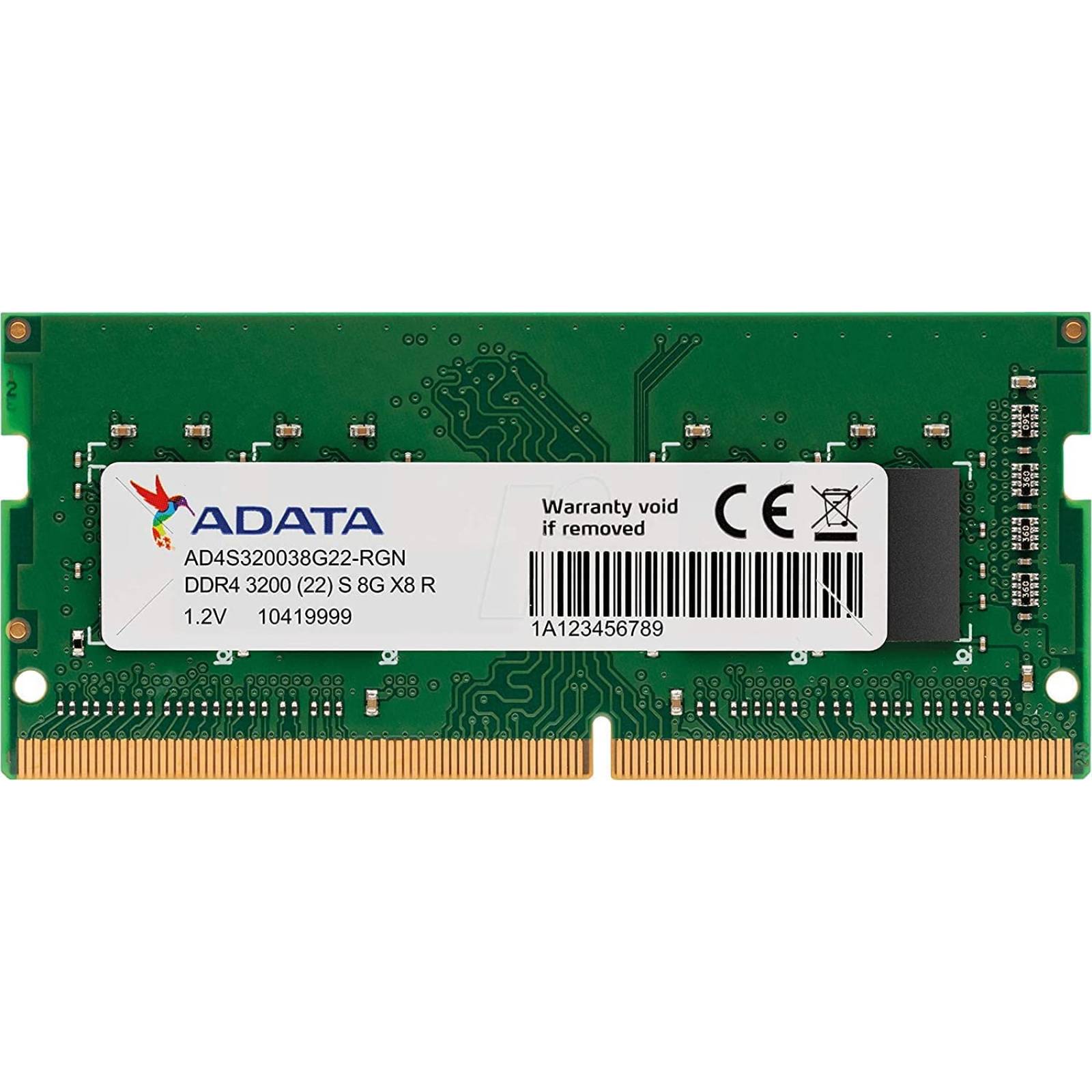 Memoria RAM ADATA SODIMM 8GB DDR4, 3200 MHz, PC4-25600, (AD4S32008G22-SGN)