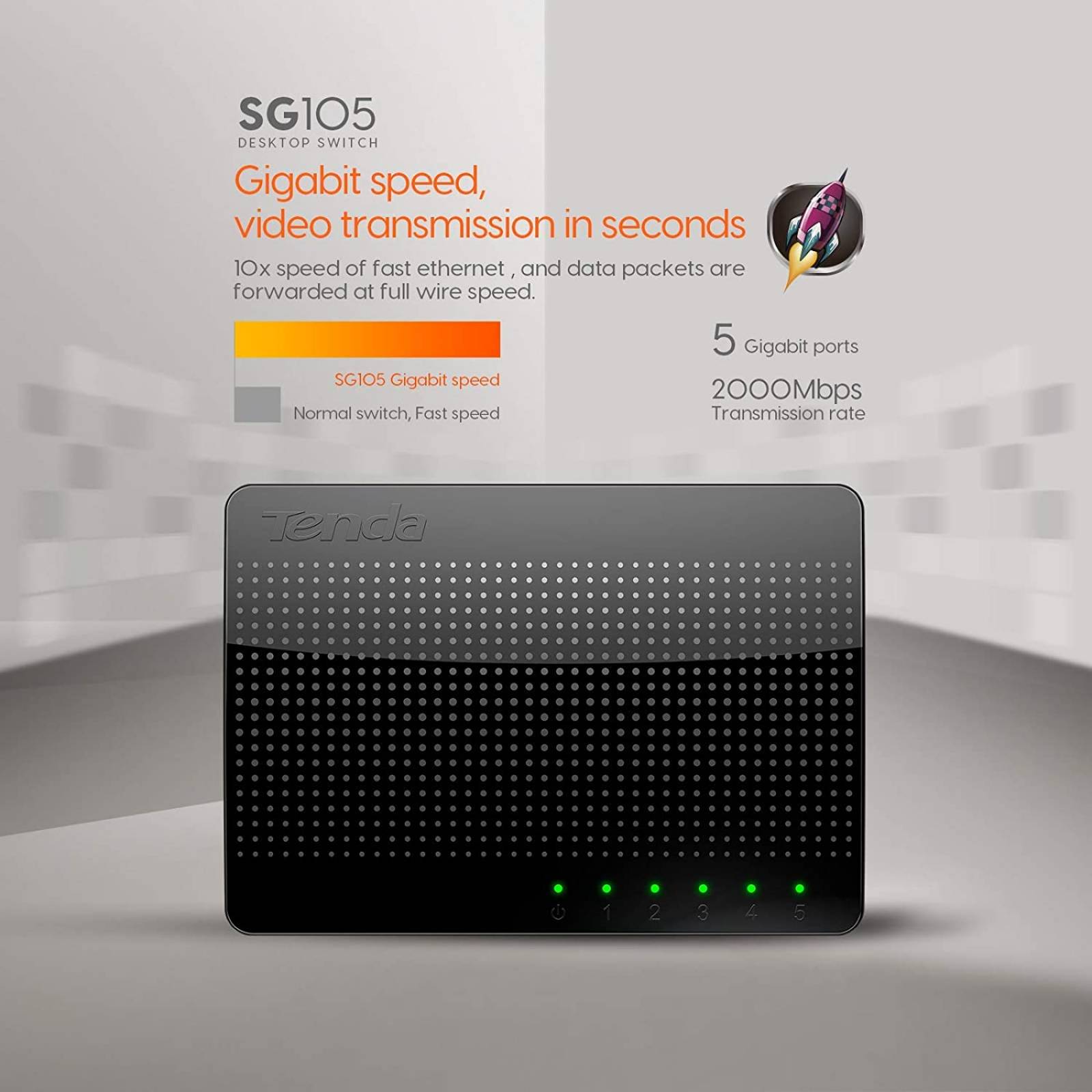 SWITCH TENDA 5 PUERTOS 10/100/1000 VELOCIDAD HASTA 2000MBPS /SG105