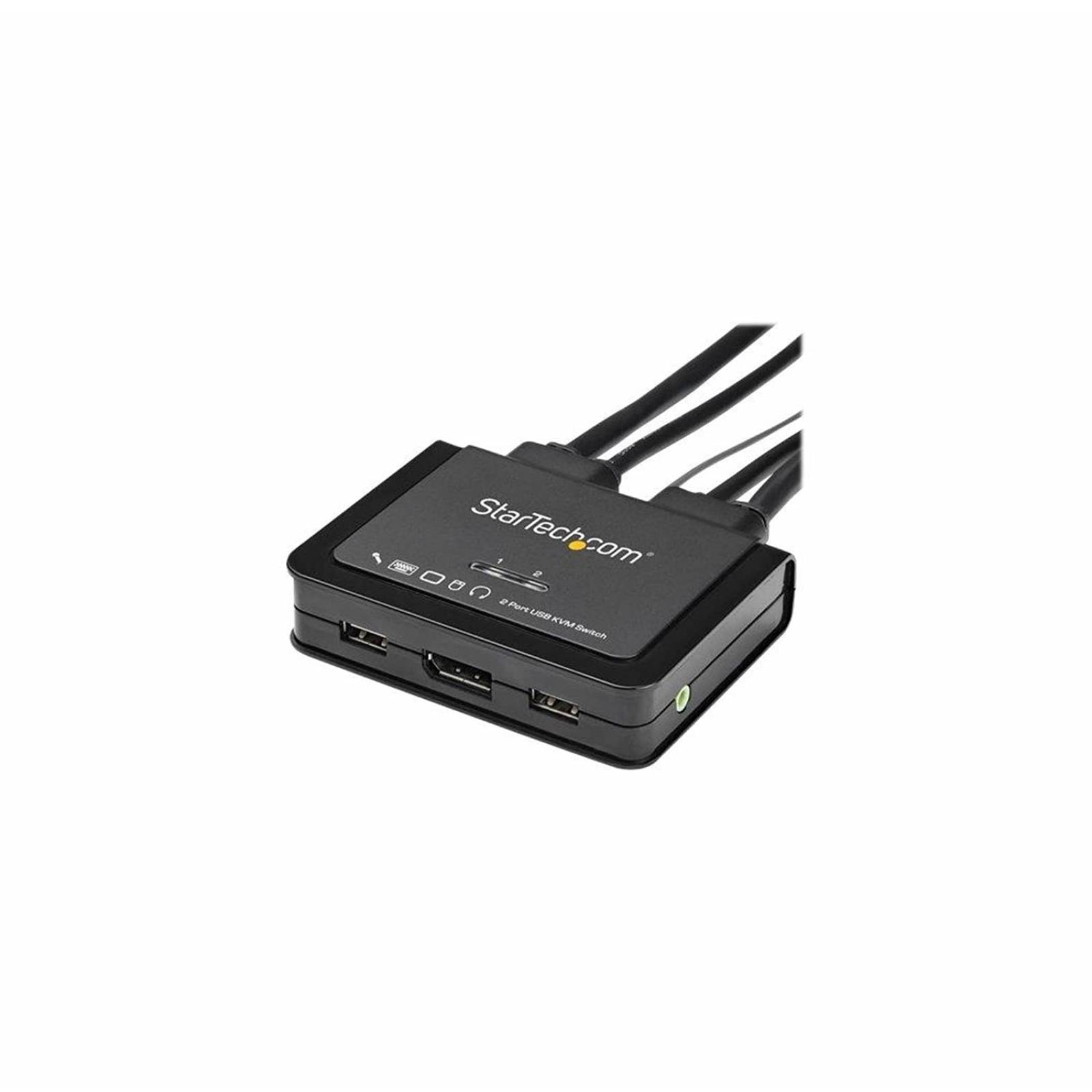 Startech SV211DPUA4K - Conmutador KVM DisplayPort de 2 puertos USB 4K60Hz con cables integrados