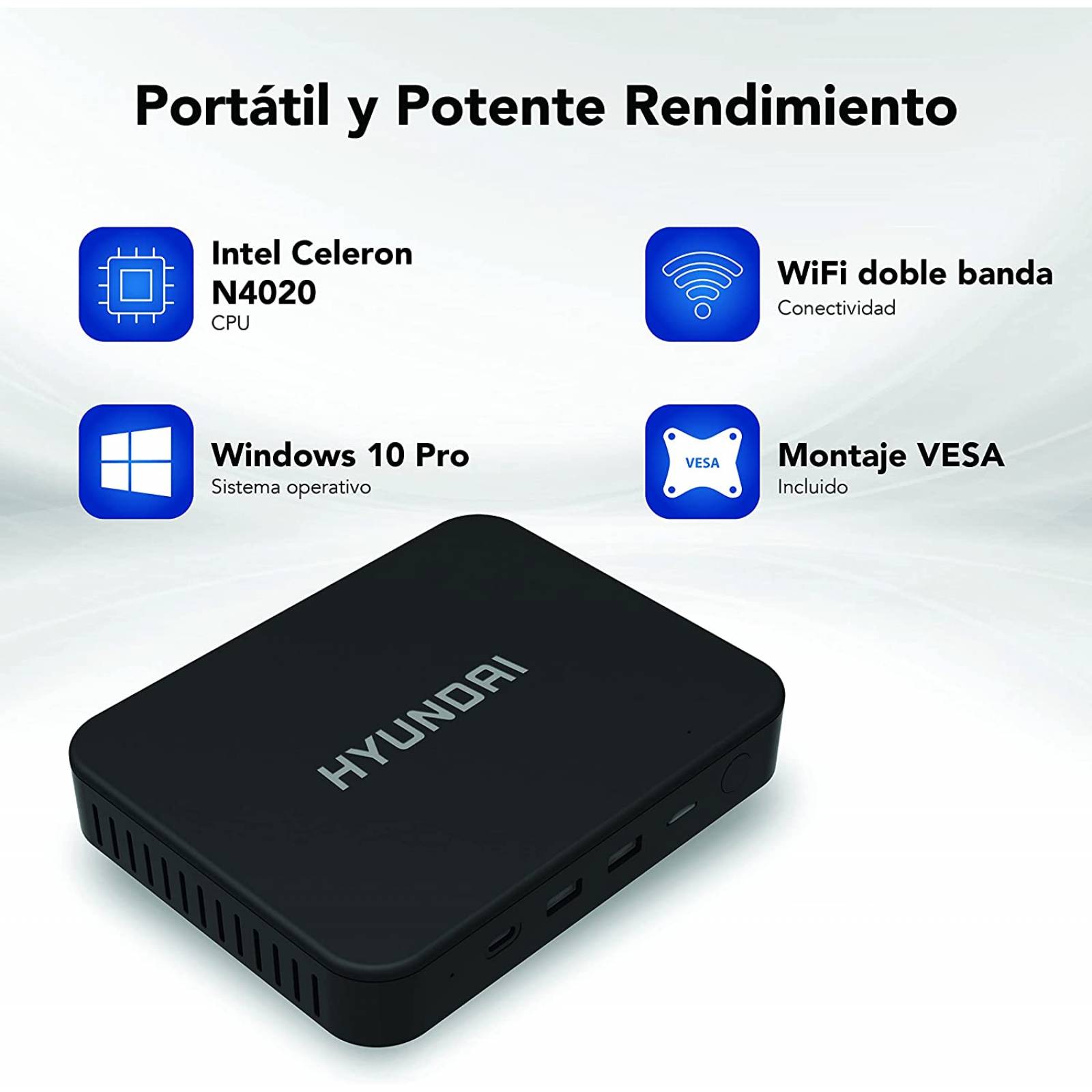 Mini PC Portátil HYUNDAI HTN4020MPC - Intel Celeron, DDR4, 4 GB, 64 GB eMMC
