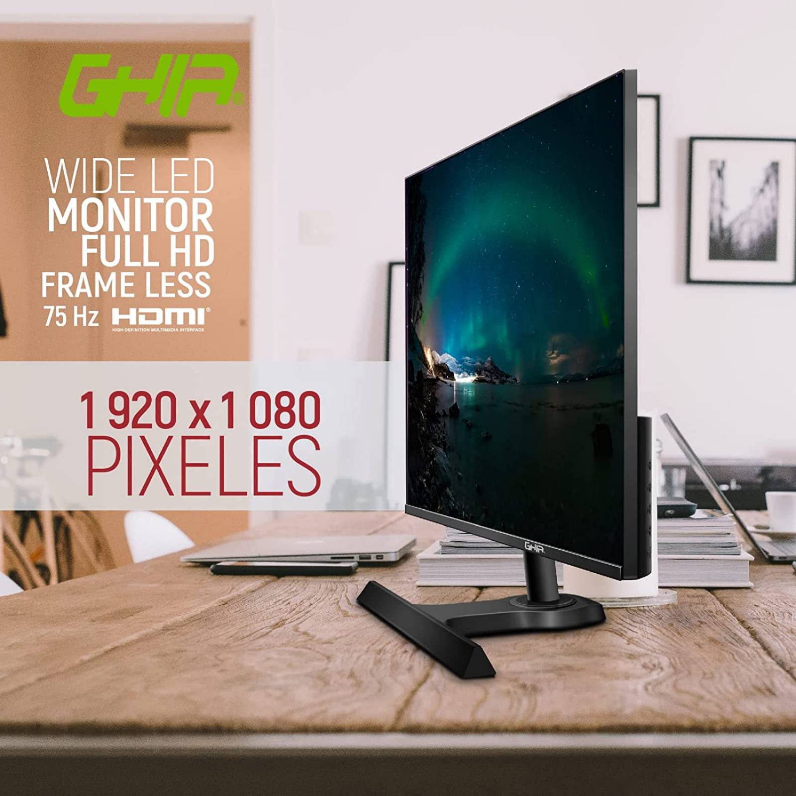 MONITOR GHIA FULL HD / 27 PULGADAS / FREESYNC / 19201080PX 75HZ / VGA-HDMI / FRAMELESS / BOCINAS INTEGRADAS / SLIM