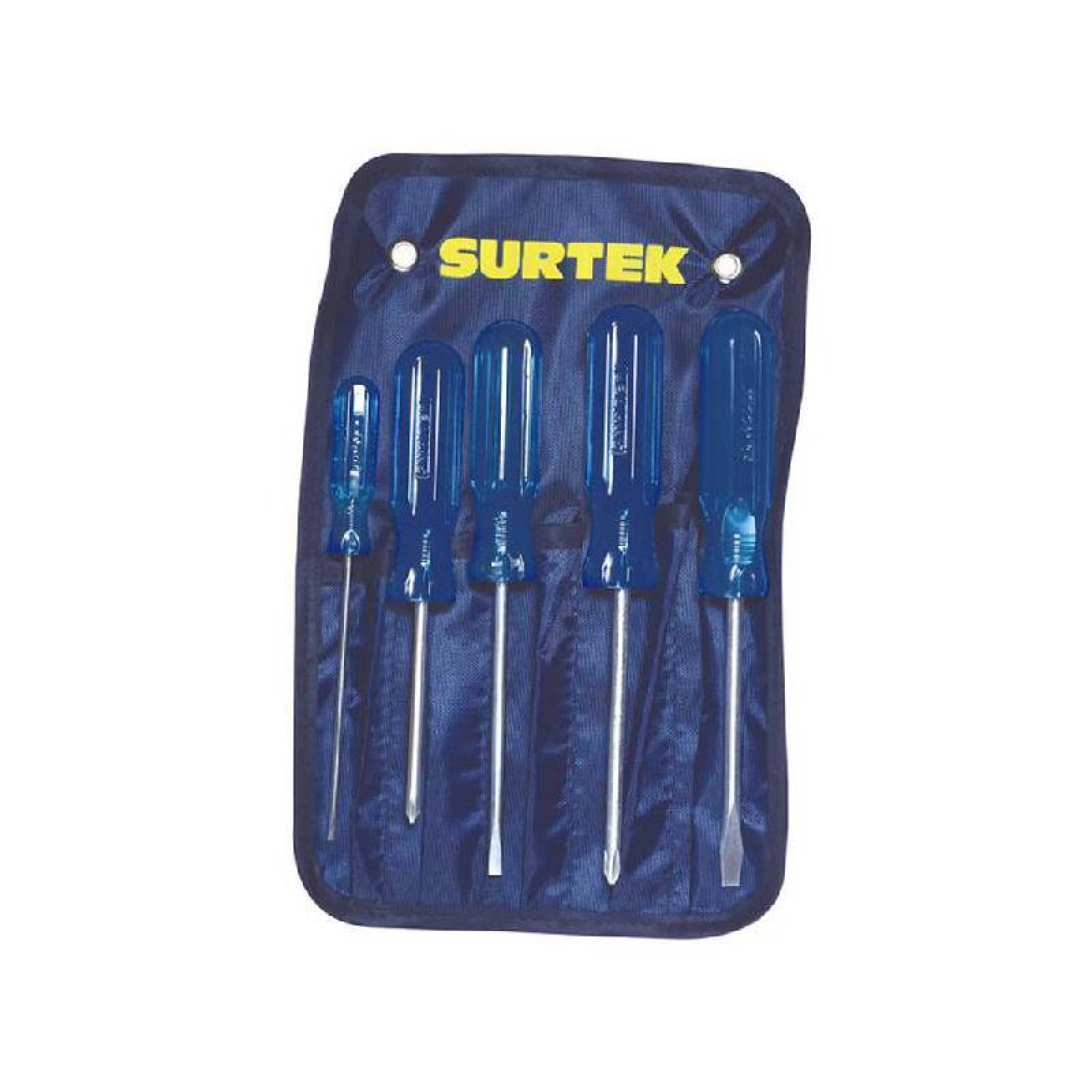 Juego de 5 destornilladores azules combinado - Codigo: D01P - Marca: Surtek