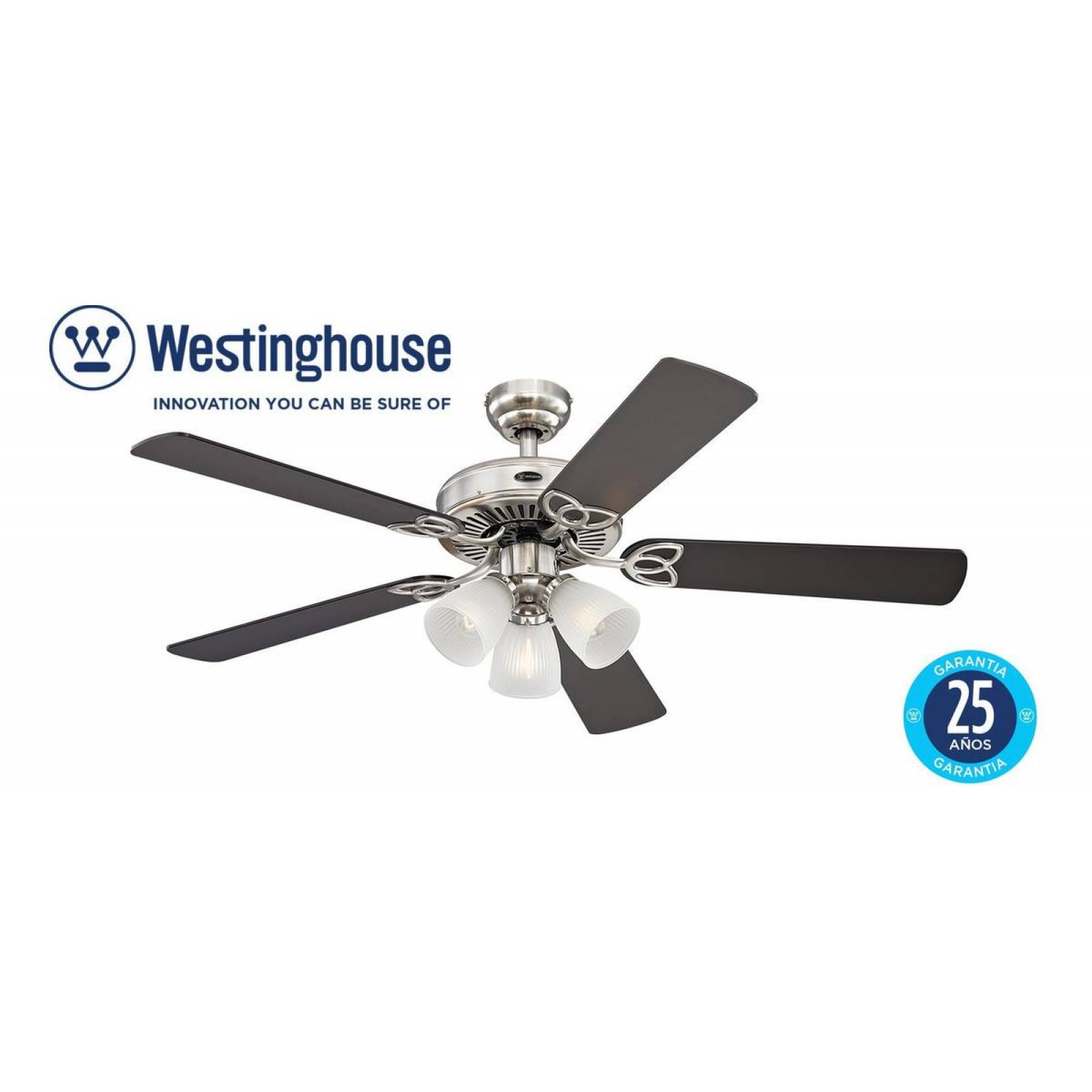 Ventilador de Techo Westinghouse 72797 VINTAGE Niquel Cepillado 3 Luces 52" / 132 cm. 