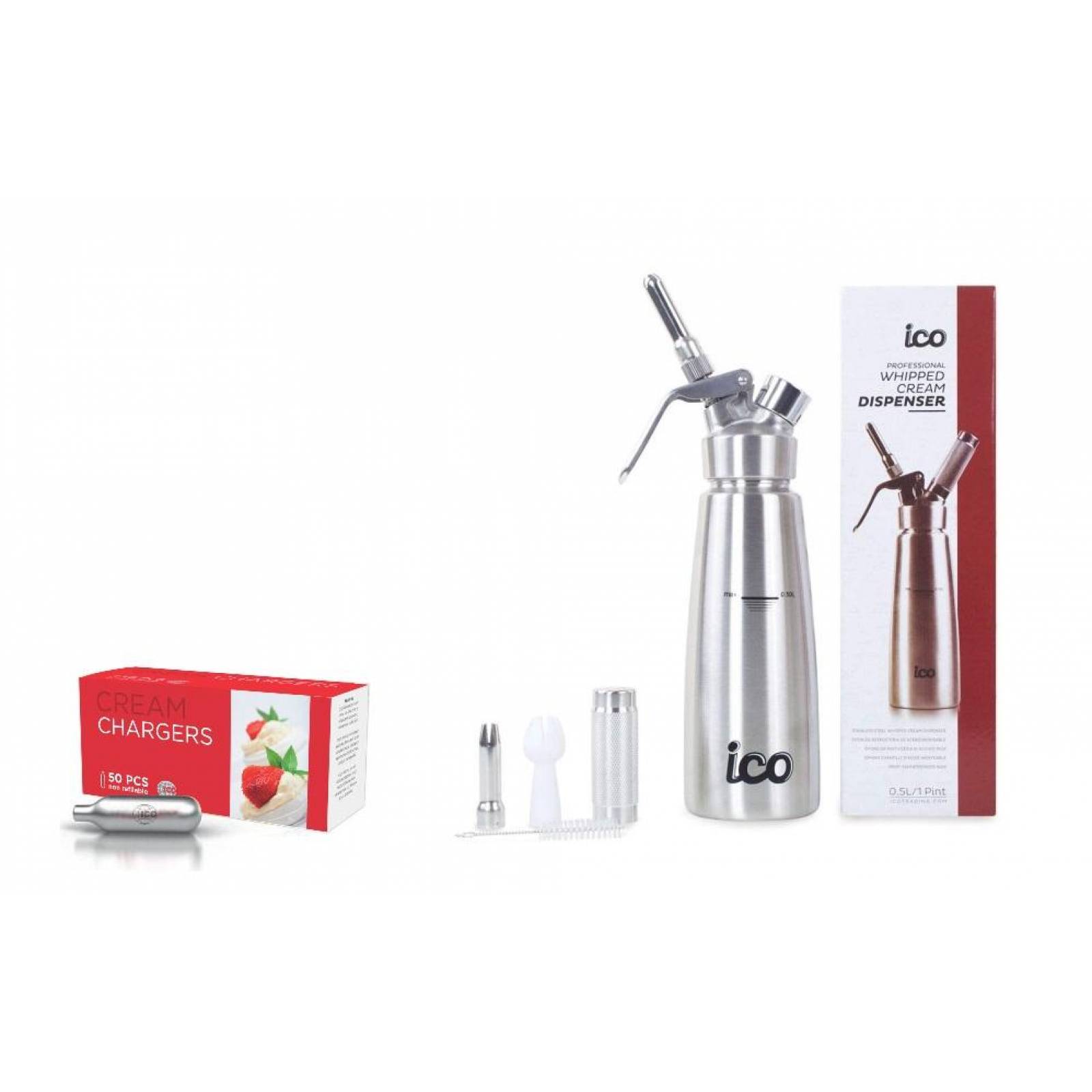 Sifon Dispensador de Crema Batida Acero Inoxidable 1/2 Lt + 10 Cargas 