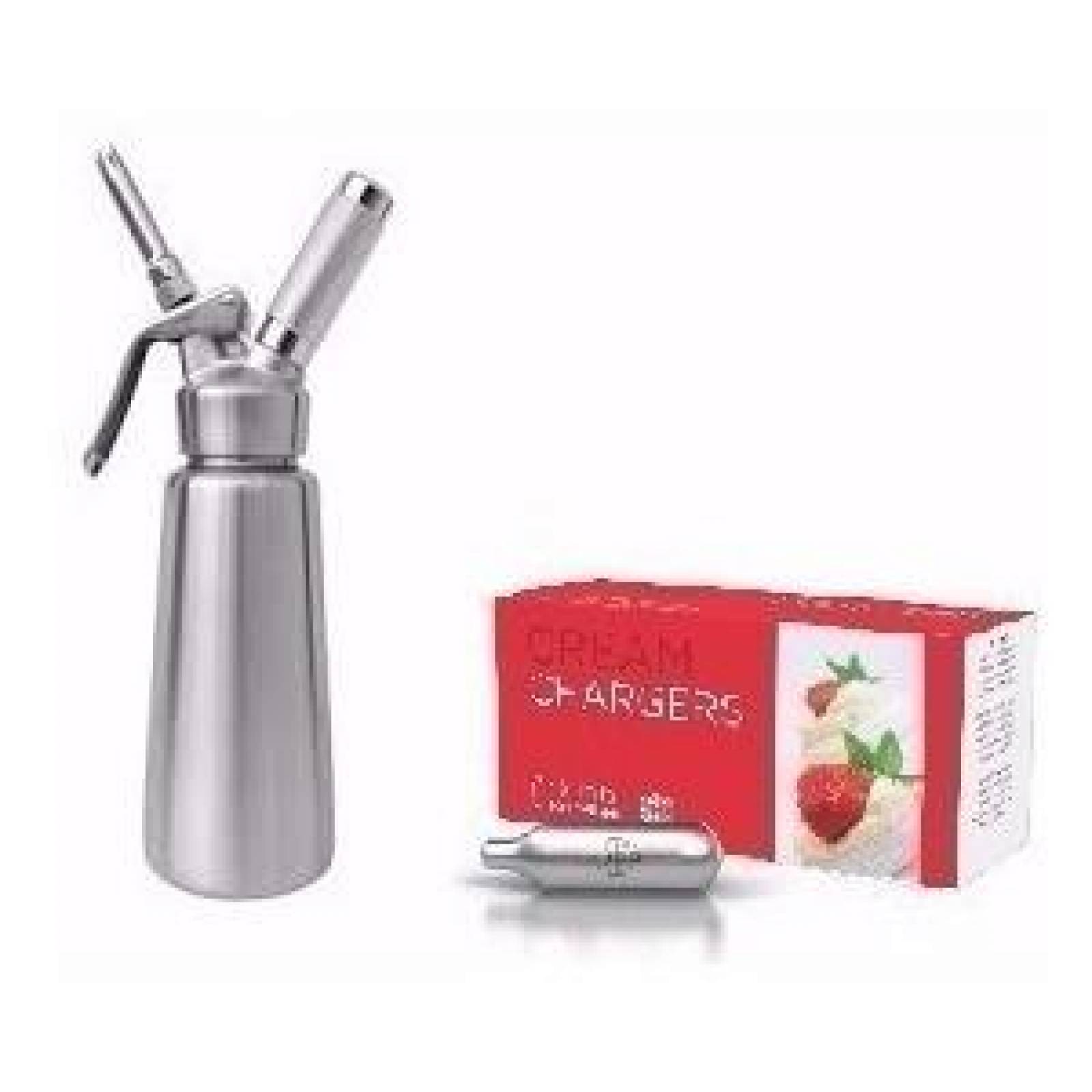 Sifon Dispensador de Crema Batida Acero Inoxidable 1/2 Lt + 10 Cargas 
