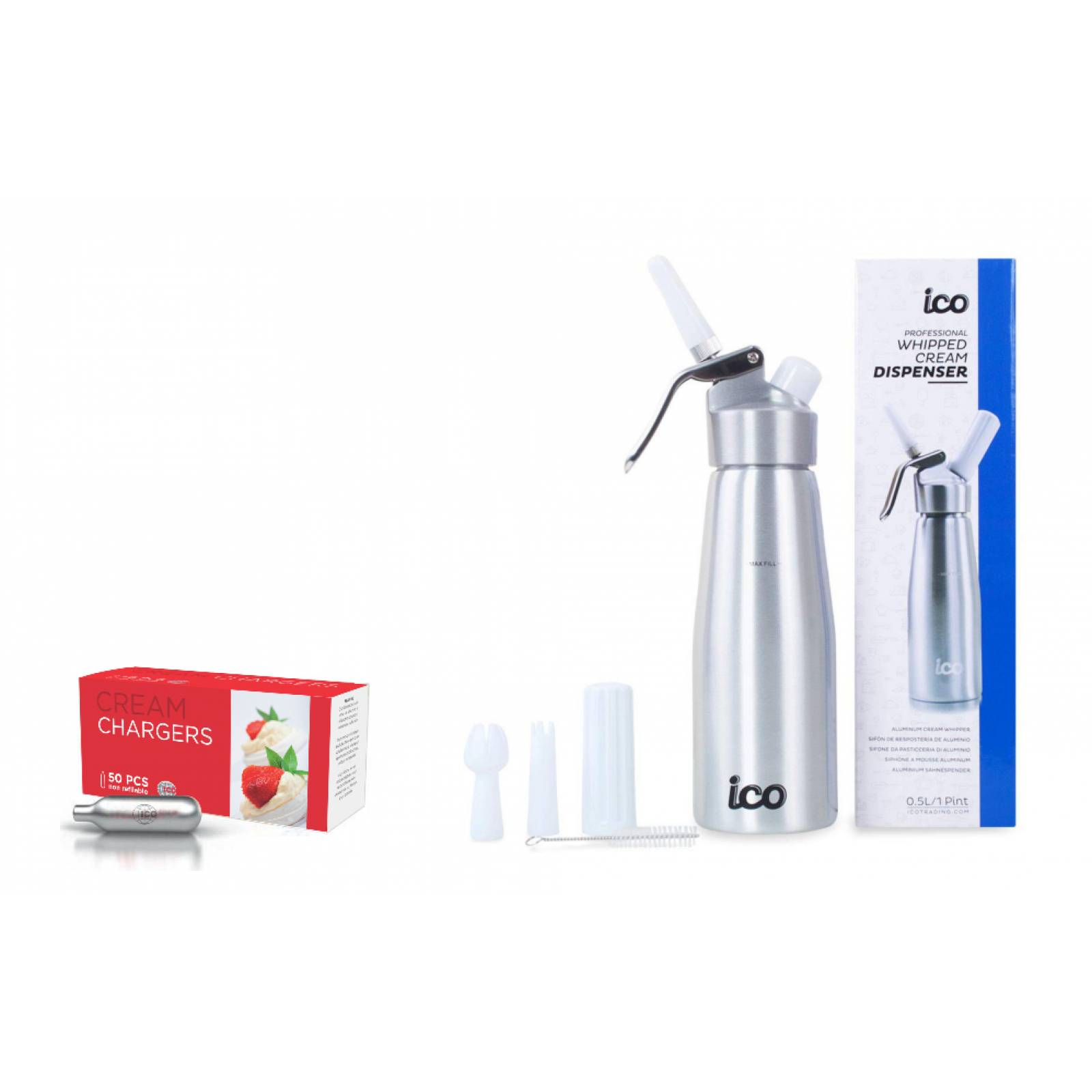 Sifon Dispensador de Crema Batida Aluminio 1/2 Lt + 10 Cargas