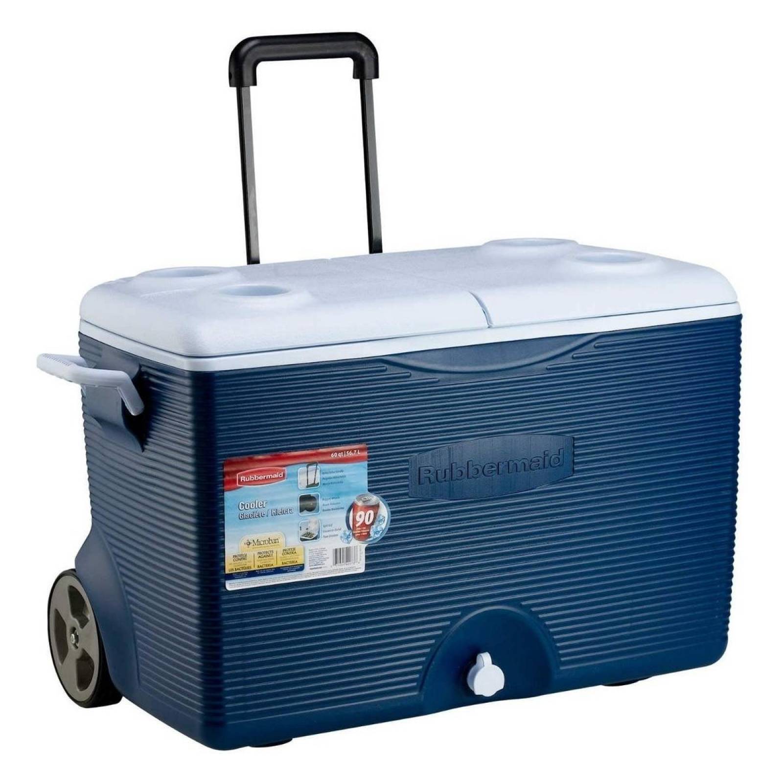 Hielera 60qt Azul Con Ruedas Rubbermaid R-h60a 