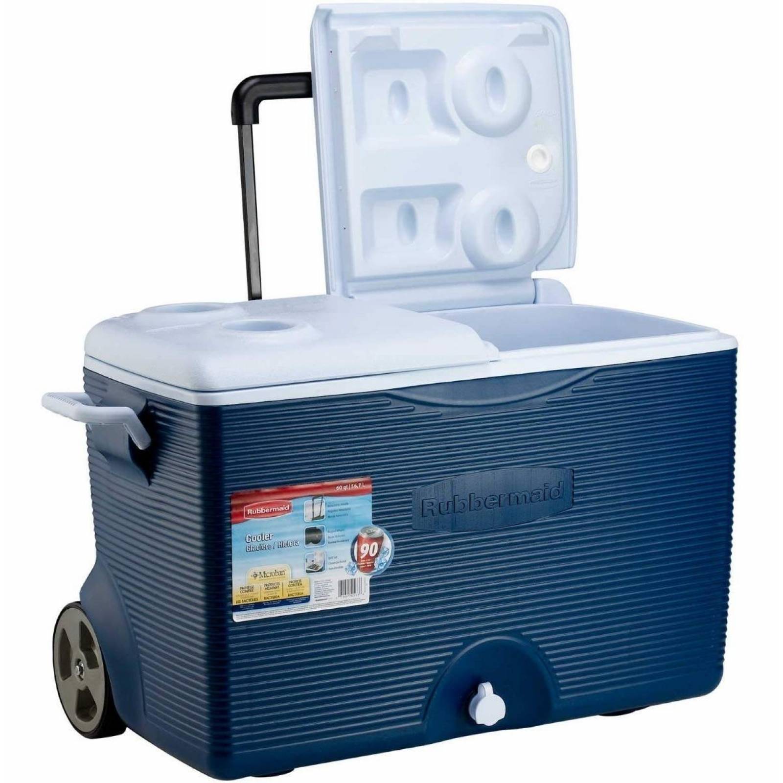 Hielera 60qt Azul Con Ruedas Rubbermaid R-h60a 