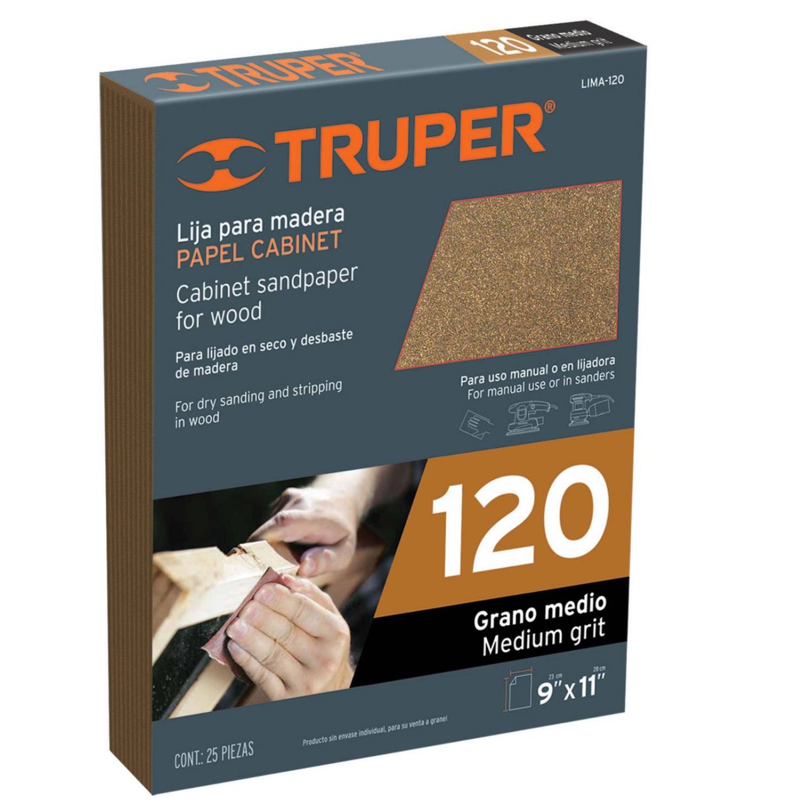 Lija para madera, grano 120 Truper 