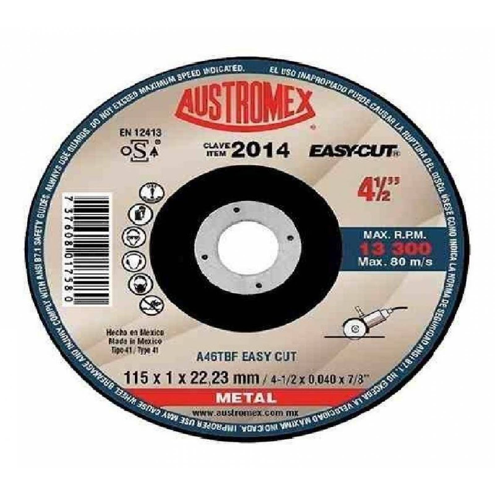 Disco corte metal preciso 4 1/2 austromex 2014 1 pzs 