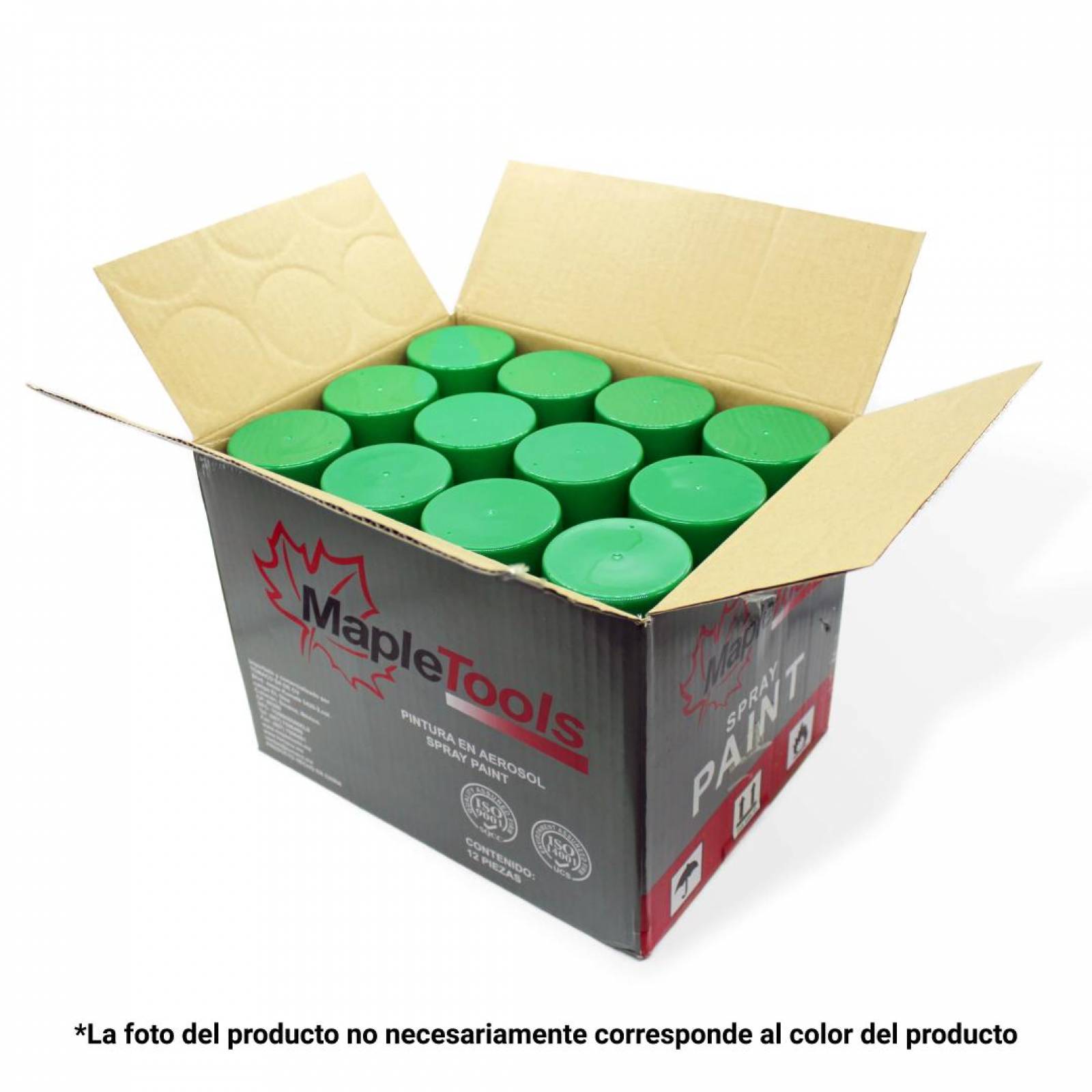 PINTURA EN AEROSOL SPRAY VERDE FLUORESCENTE CAJA CON 12, MAPLE TOOLS