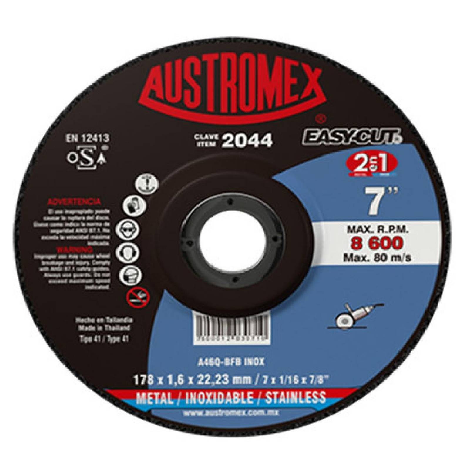 Caja con 25 discos para corte de metal y acero inoxidable 7 austromex 2044 