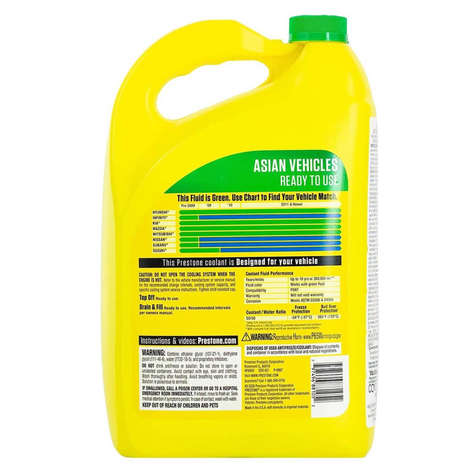 ANTICONGELANTE LISTO P/USAR 50/50 AUTOS ASIATICOS PRESTONE 