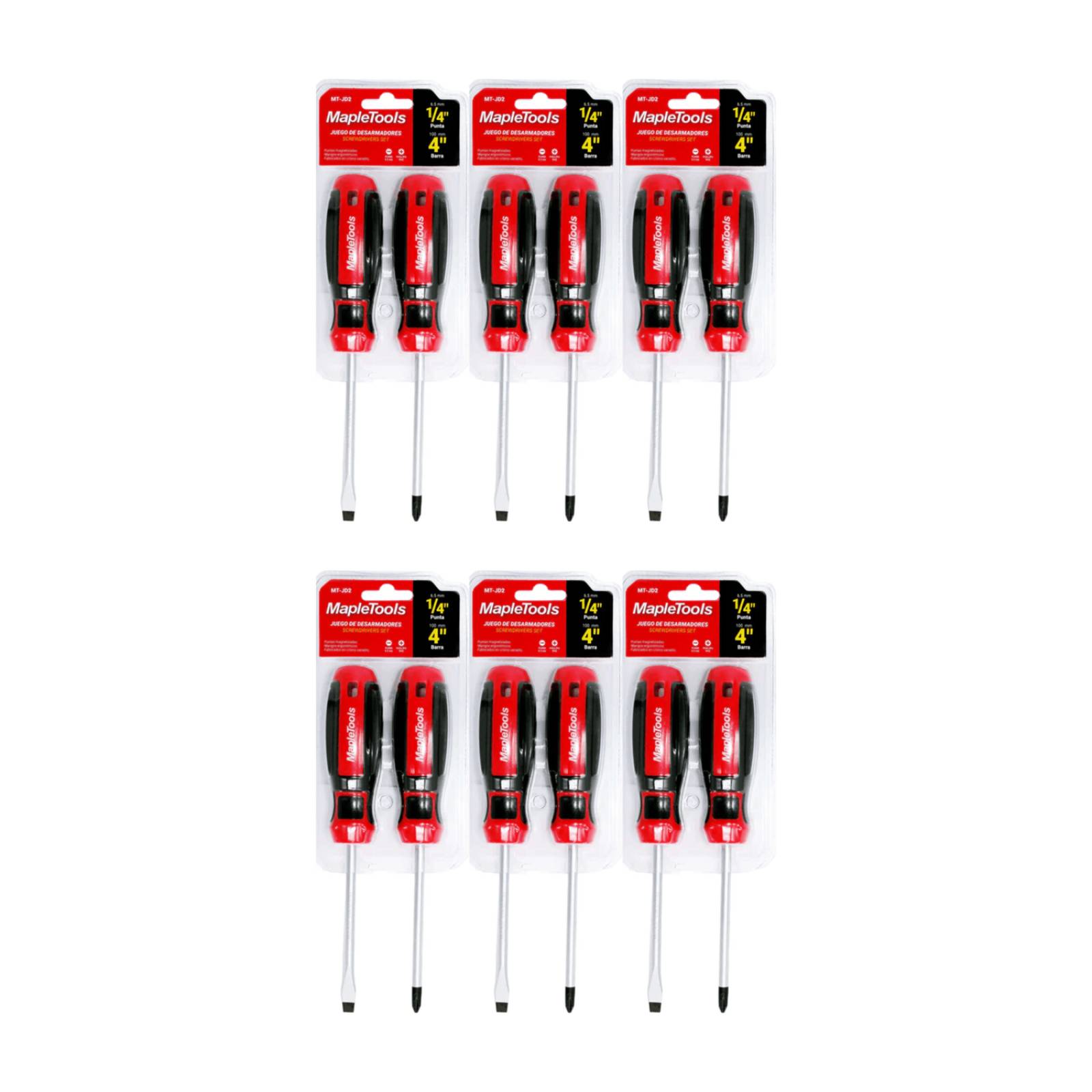 6 JUEGOS DESARMADORES (2 PIEZAS) 1/4" X 4" MAPLE TOOLS 