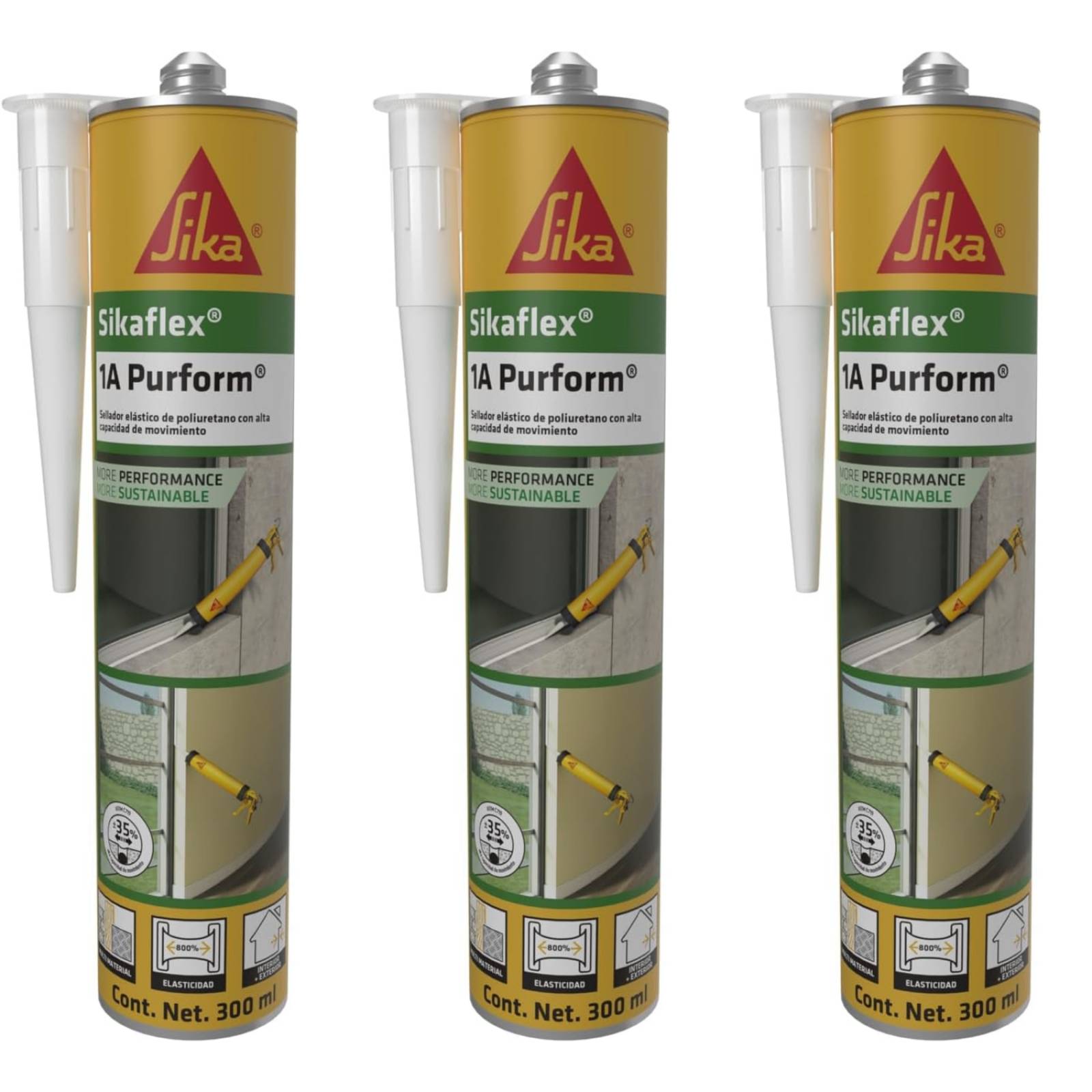 3 PACK Sellador elástico SIKAFLEX-1A PURFORM GRIS CARTUCHO 300 ML SIKA 