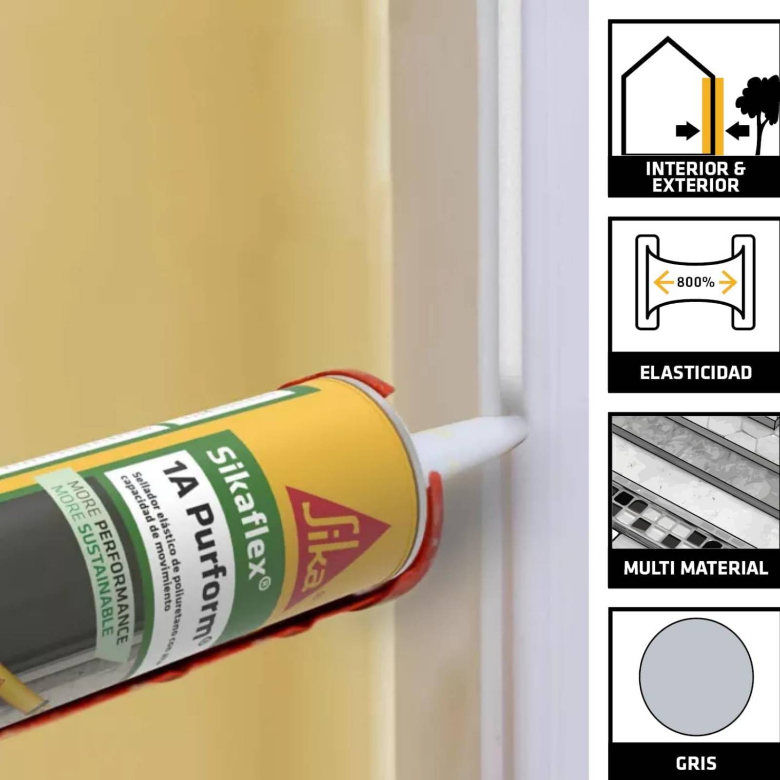 3 PACK Sellador elástico SIKAFLEX-1A PURFORM GRIS CARTUCHO 300 ML SIKA 