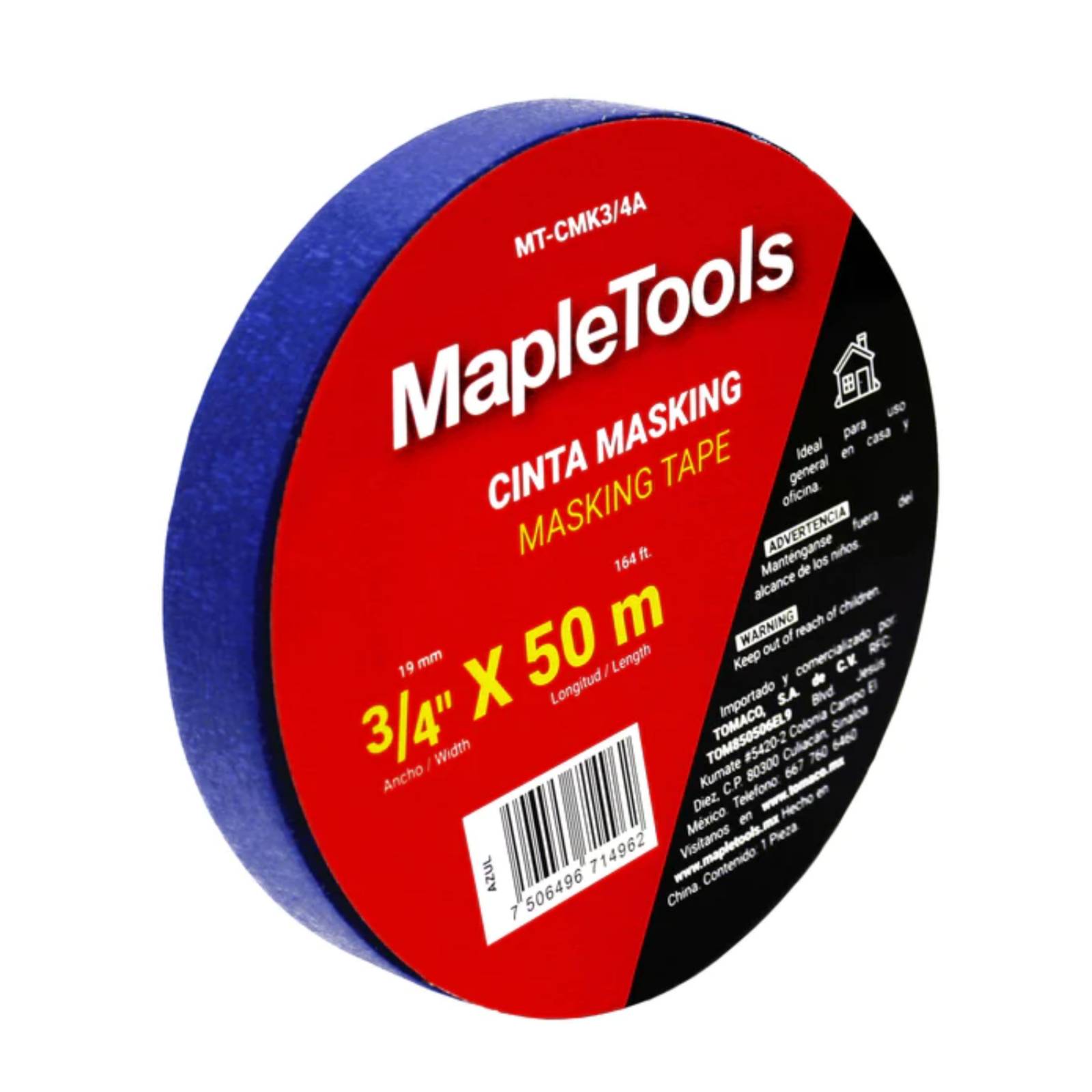 12 PIEZAS CINTA MASKING TAPE AZUL 3/4 PULG X 50 MTS MAPLE TOOLS 