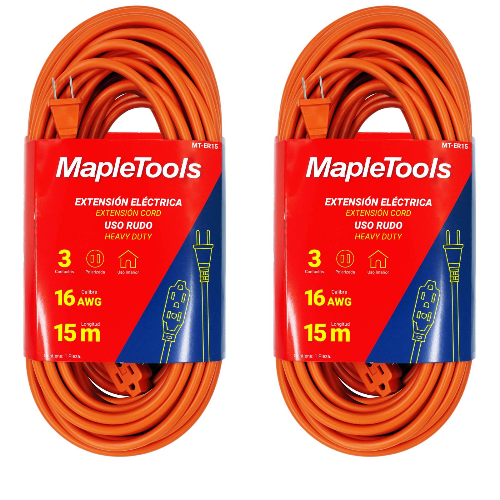 KIT DE 2 EXTENSIONES ELECTRICA USO RUDO DE 15M MAPLE TOOLS 