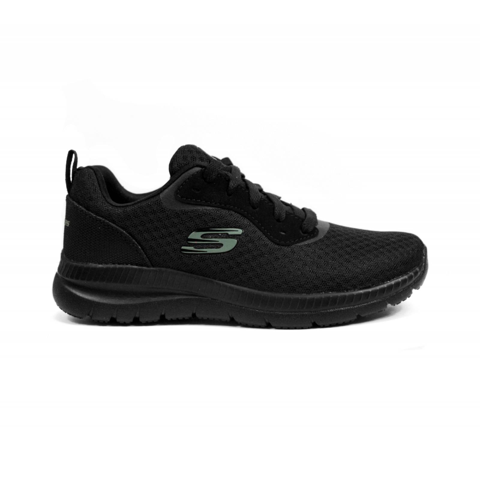 TENIS DAMA SKECHERS CASUAL CON AGUJETA NEGRO TEXTIL  12606