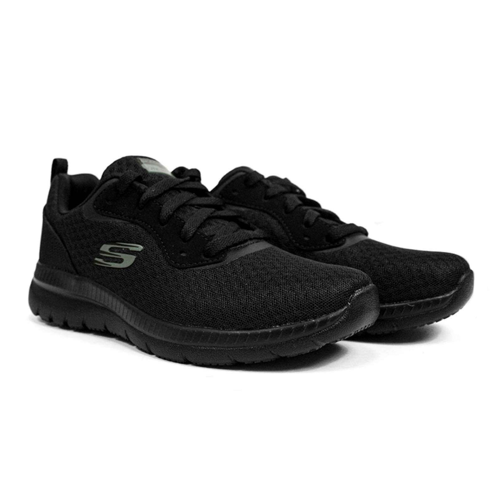 TENIS DAMA SKECHERS CASUAL CON AGUJETA NEGRO TEXTIL  12606