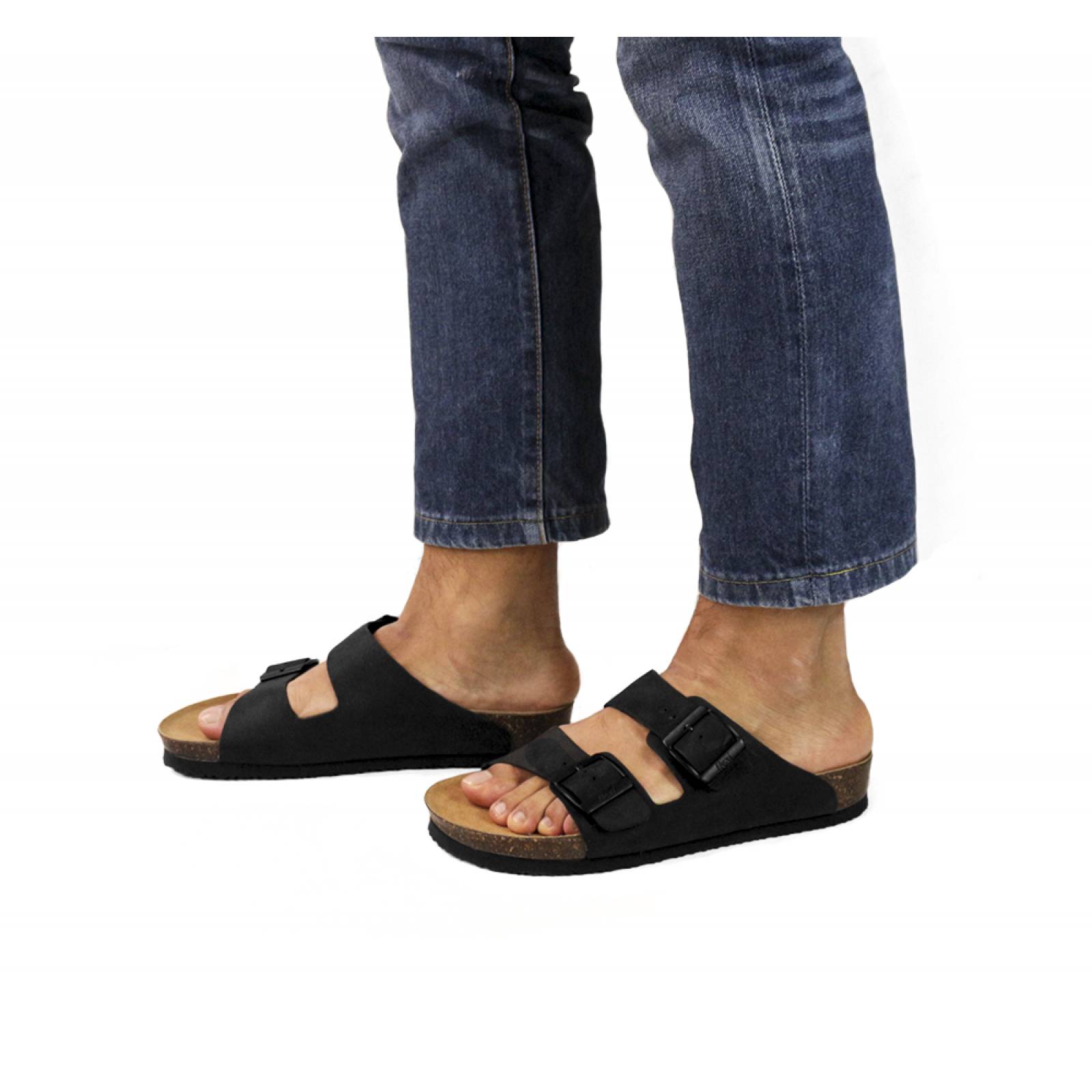 SANDALIA  CABALLERO FLEXI SEMI ABIERTA NEGRO PIEL  404201