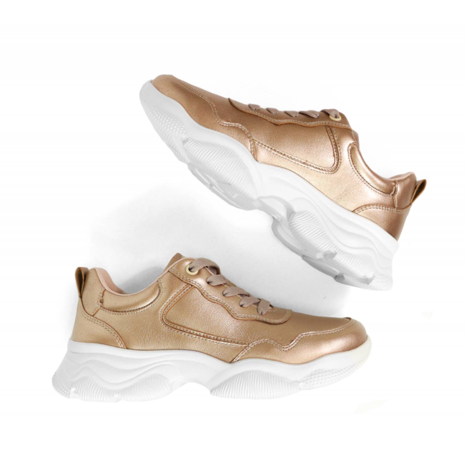 TENIS DAMA FLEXI PLATAFORMA ORO ROSA SINTETICO 103404