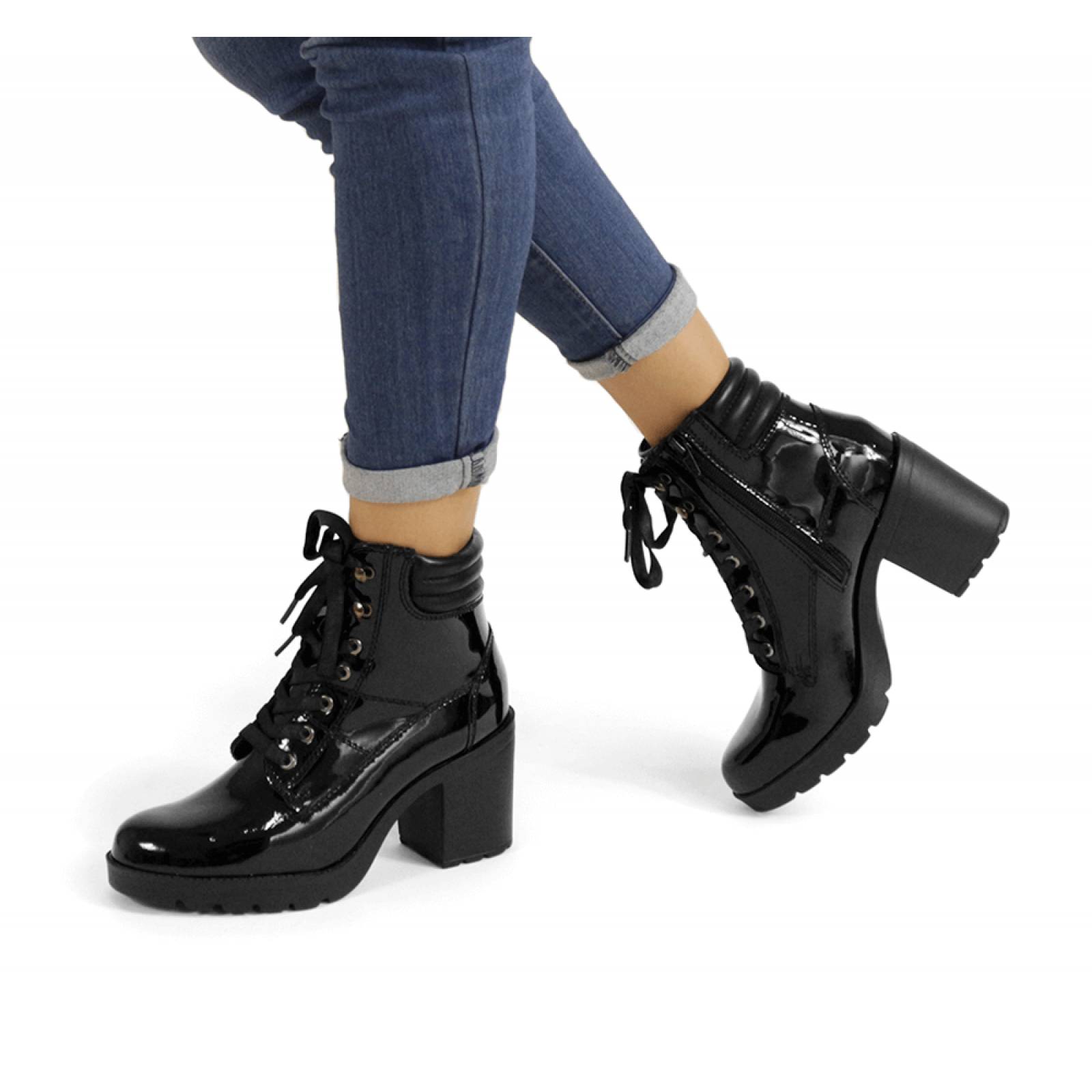 BOTIN DAMA FLEXI TACON CUADRADO ALTO NEGRO PIEL 102315