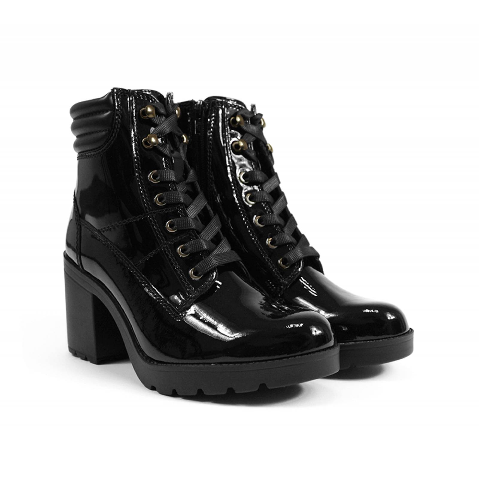 BOTIN DAMA FLEXI TACON CUADRADO ALTO NEGRO PIEL  102315