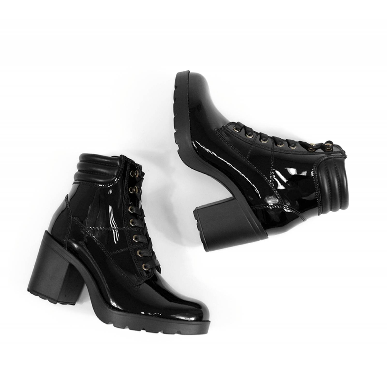 BOTIN DAMA FLEXI TACON CUADRADO ALTO NEGRO PIEL  102315