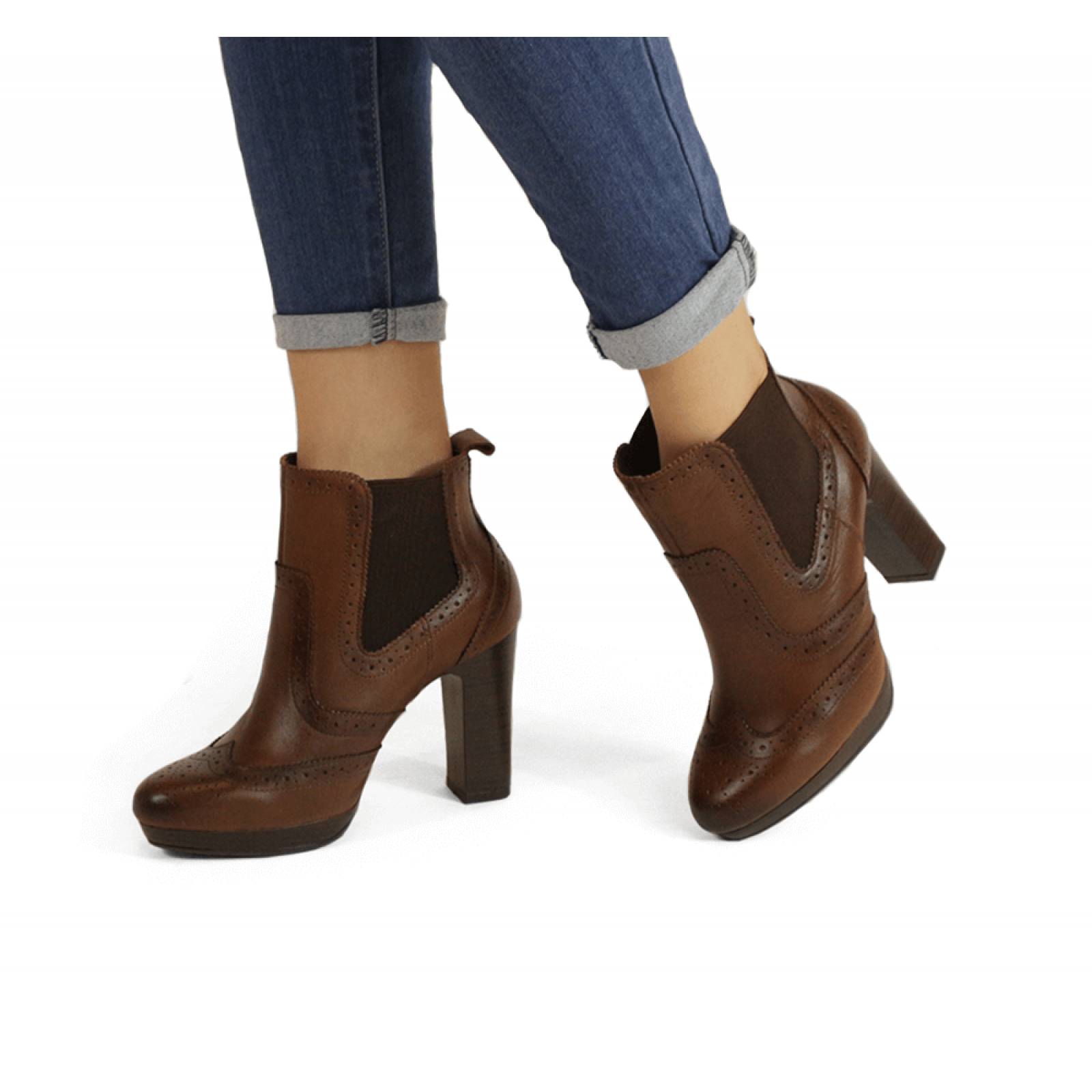 BOTIN DAMA FLEXI TACON CUADRADO ALTO CAFE PIEL  104611