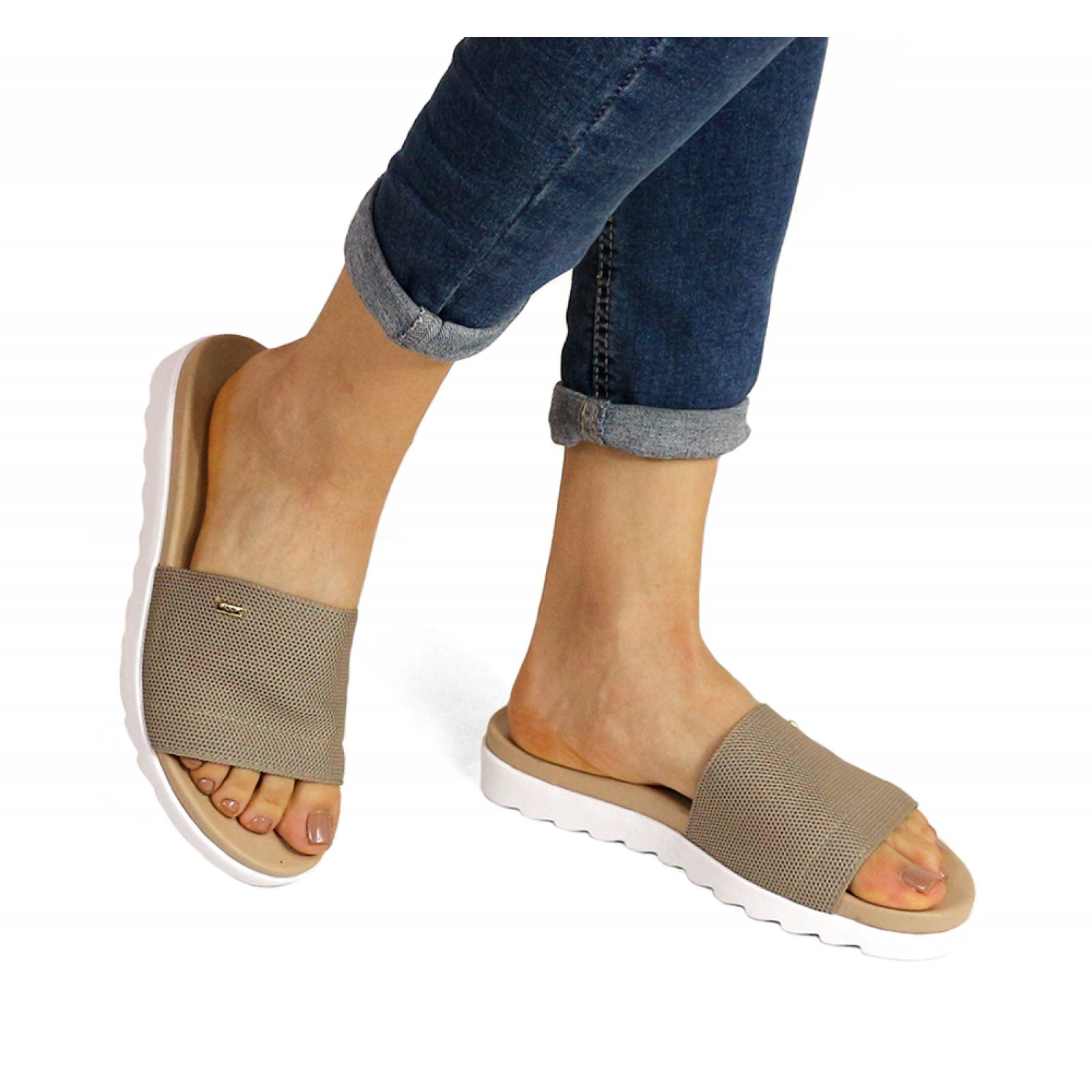 SANDALIA DAMA FLEXI MODA TAUPE TEJIDO 107101