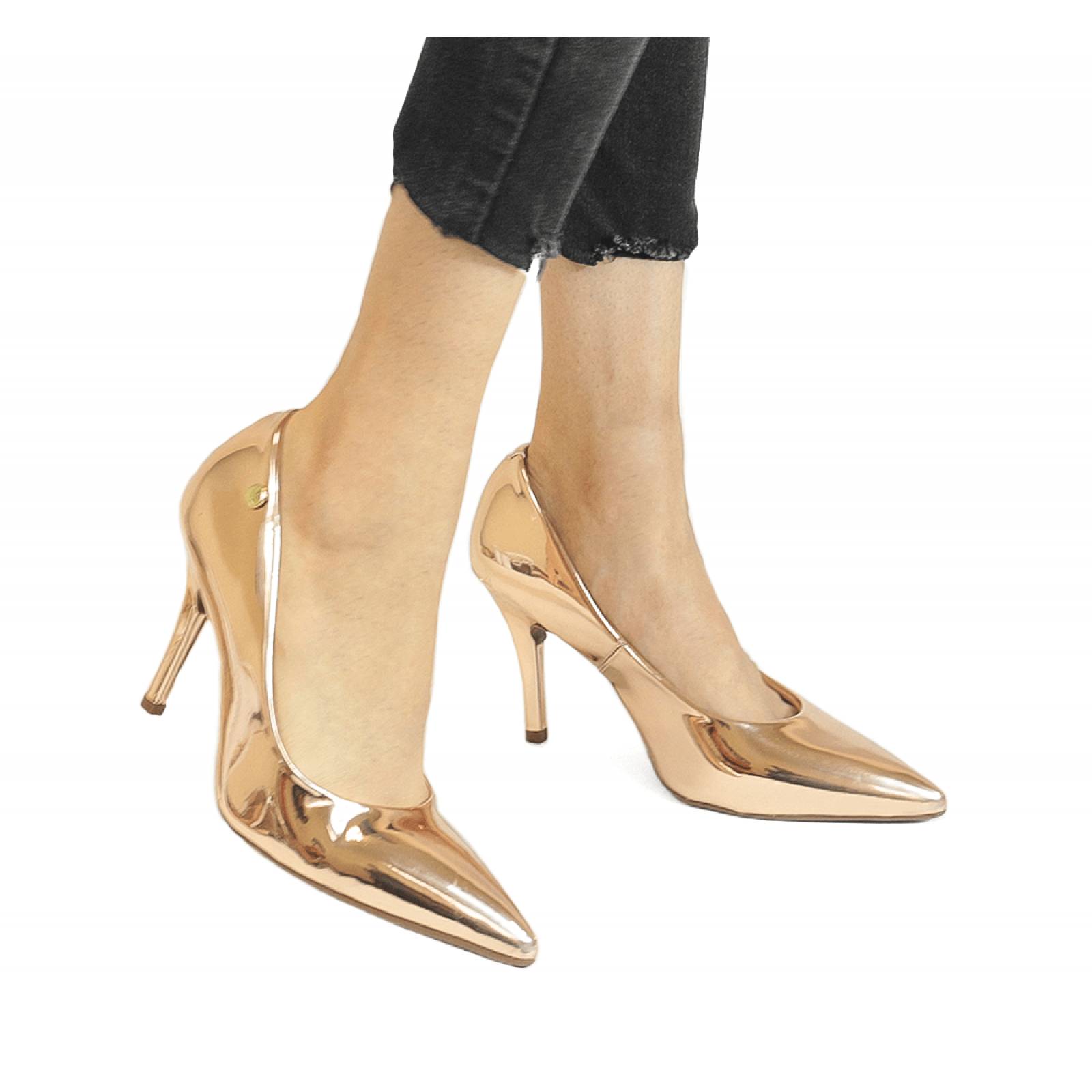 ZAPATILLA ALTA DAMA VIZZANO CERRADA ORO ROSA METAL GLAMOUR 1184 1156