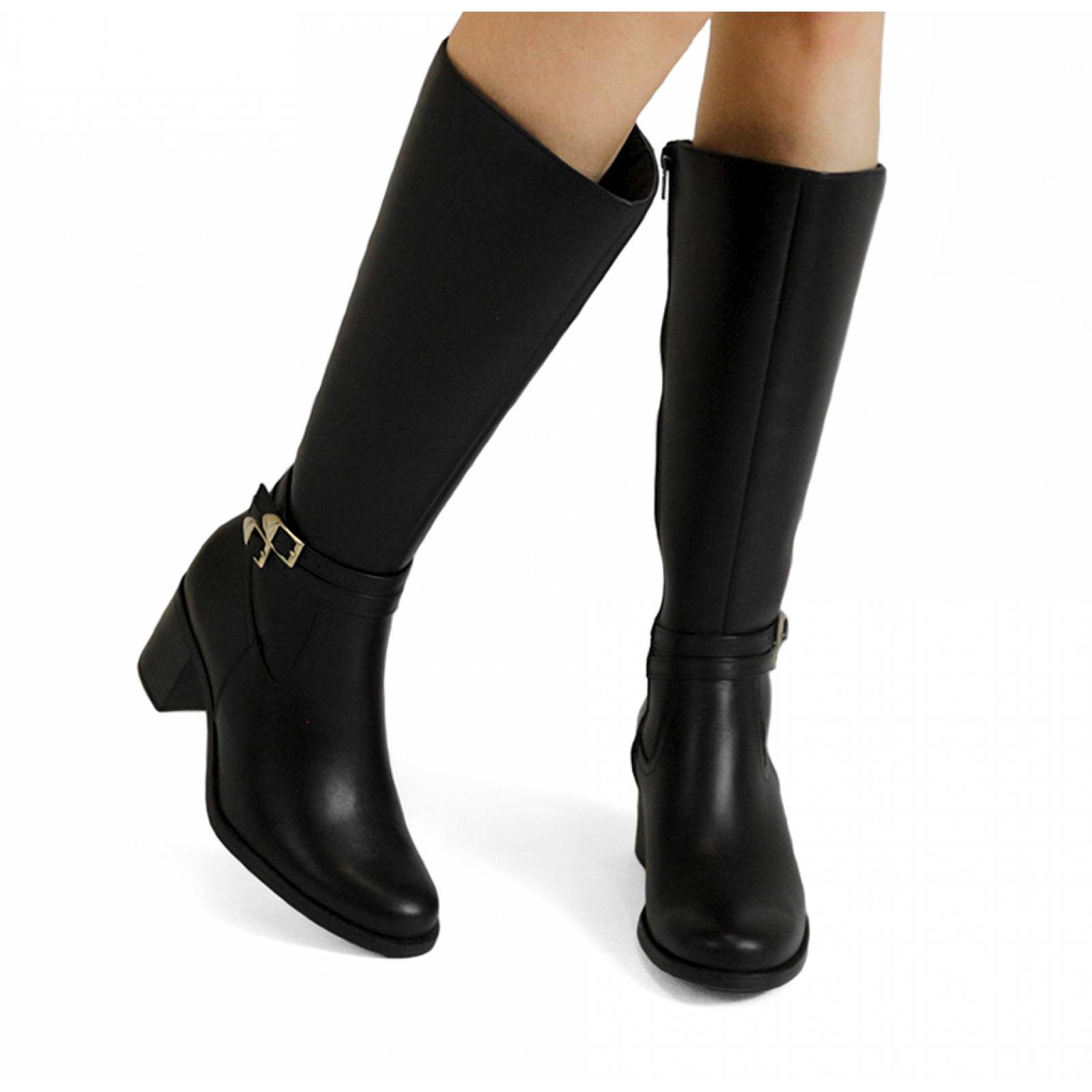 BOTA DAMA FLEXI LARGA TACON NEGRO PIEL 109205