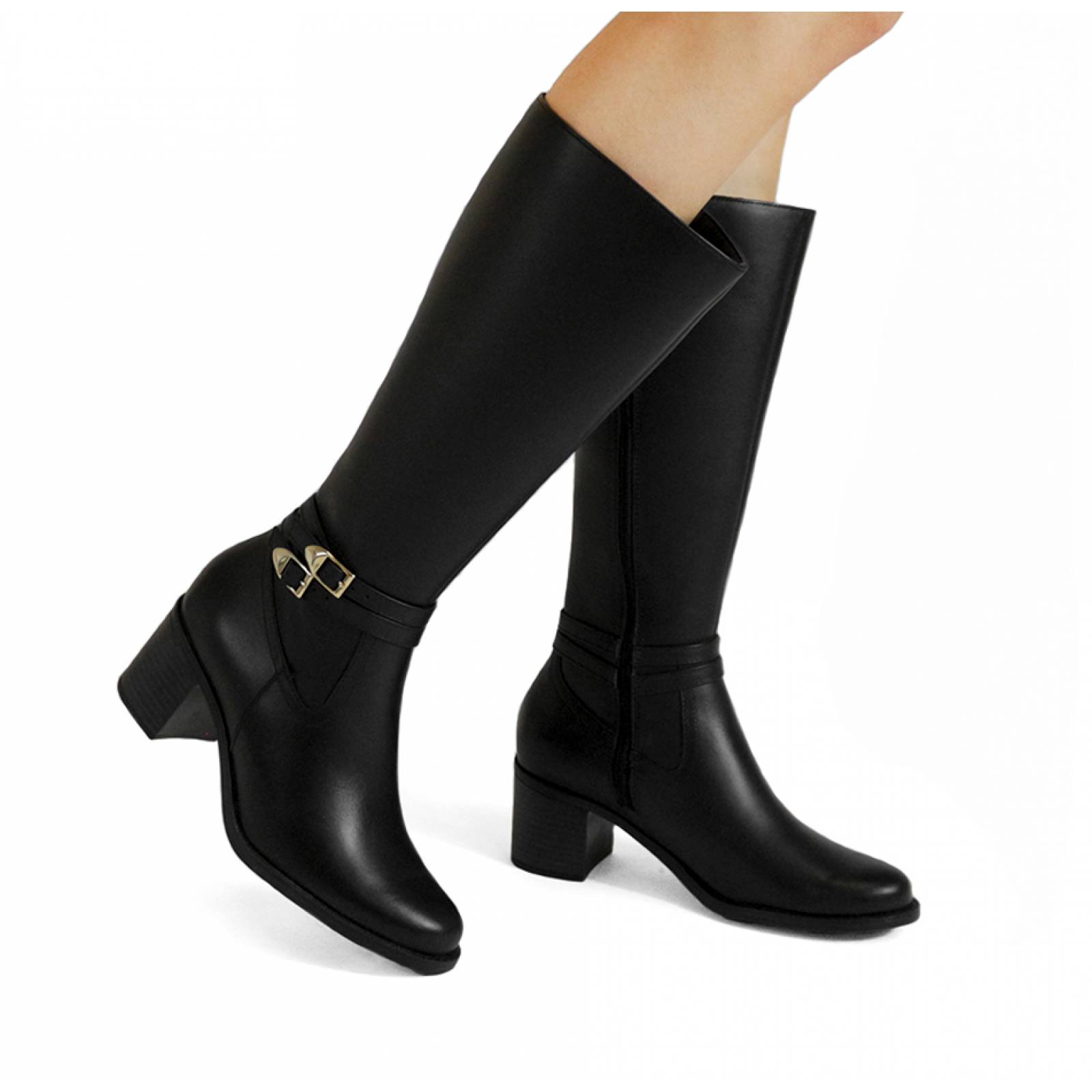 BOTA DAMA FLEXI LARGA TACON NEGRO PIEL 109205