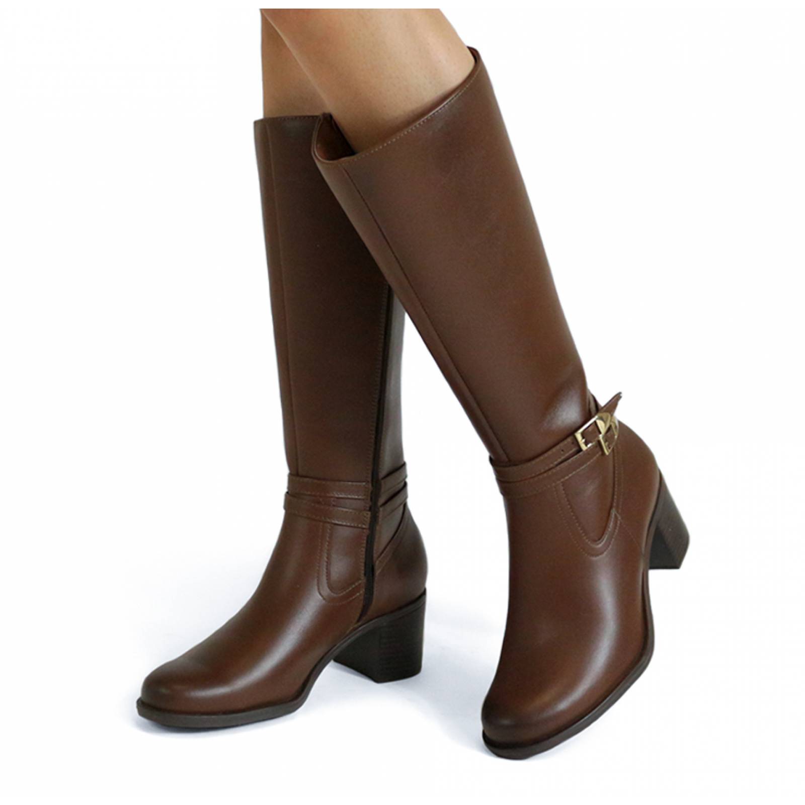 BOTA DAMA FLEXI LARGA TACON MIEL PIEL 109205