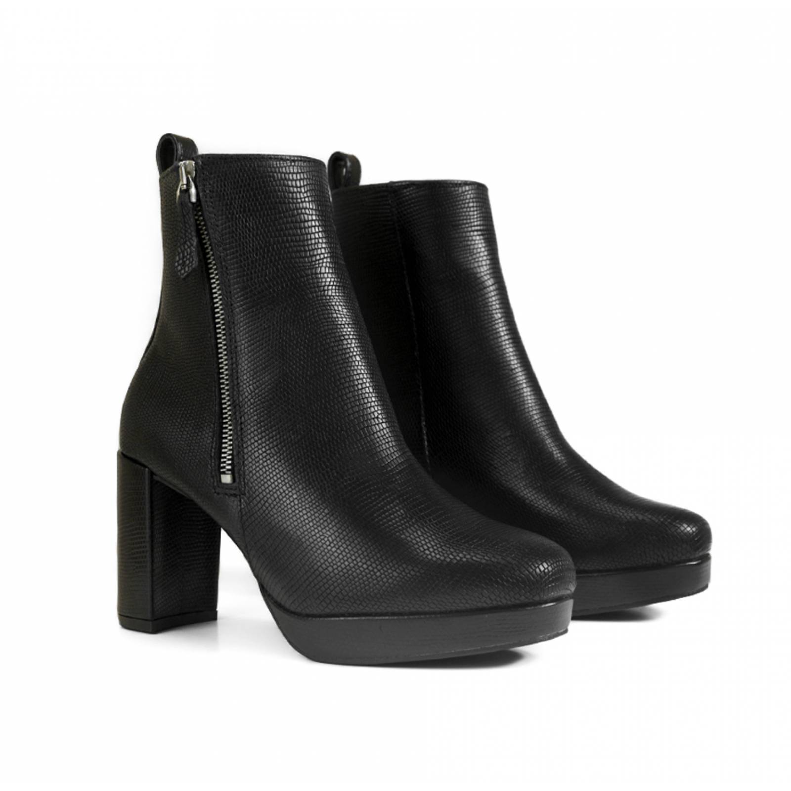 BOTIN DAMA FLEXI TACON CUADRADO ALTO NEGRO PIEL  118901
