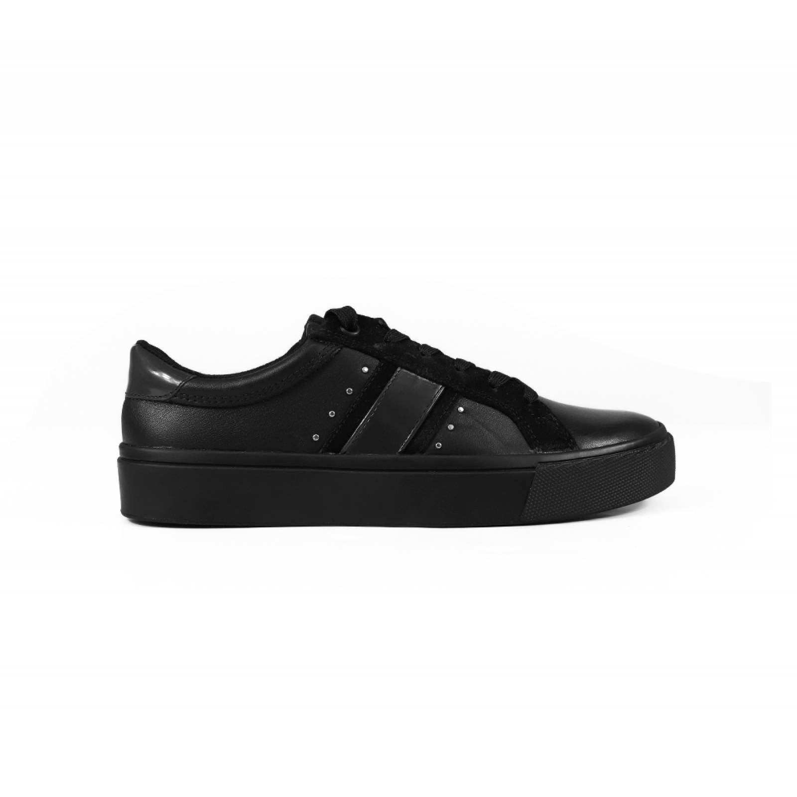 TENIS DAMA FLEXI CASUAL CON AGUJETA NEGRO PIEL  120205