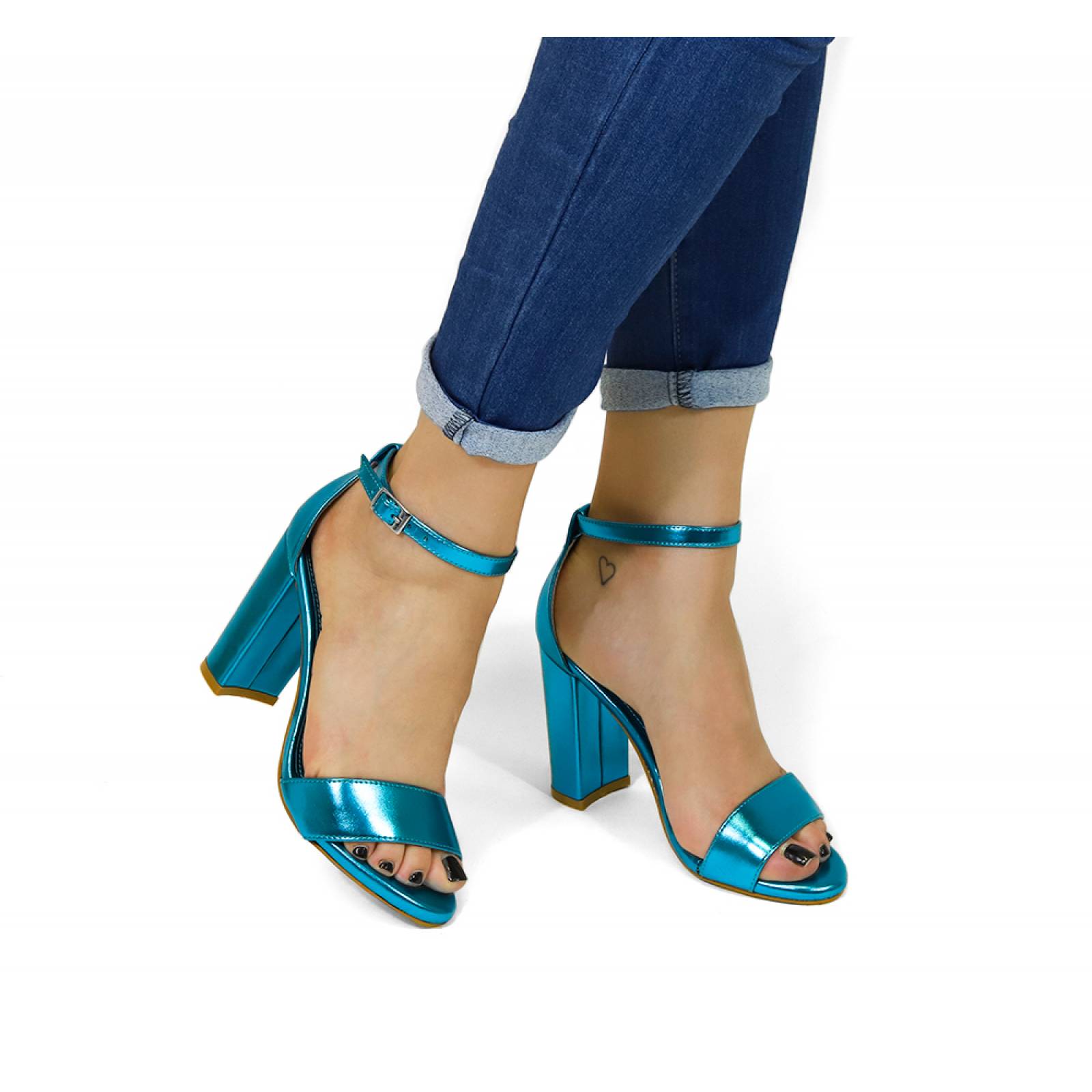 SANDALIA DAMA DVA TACON ALTO AZUL TURQUESA NAPA METALICA P21735