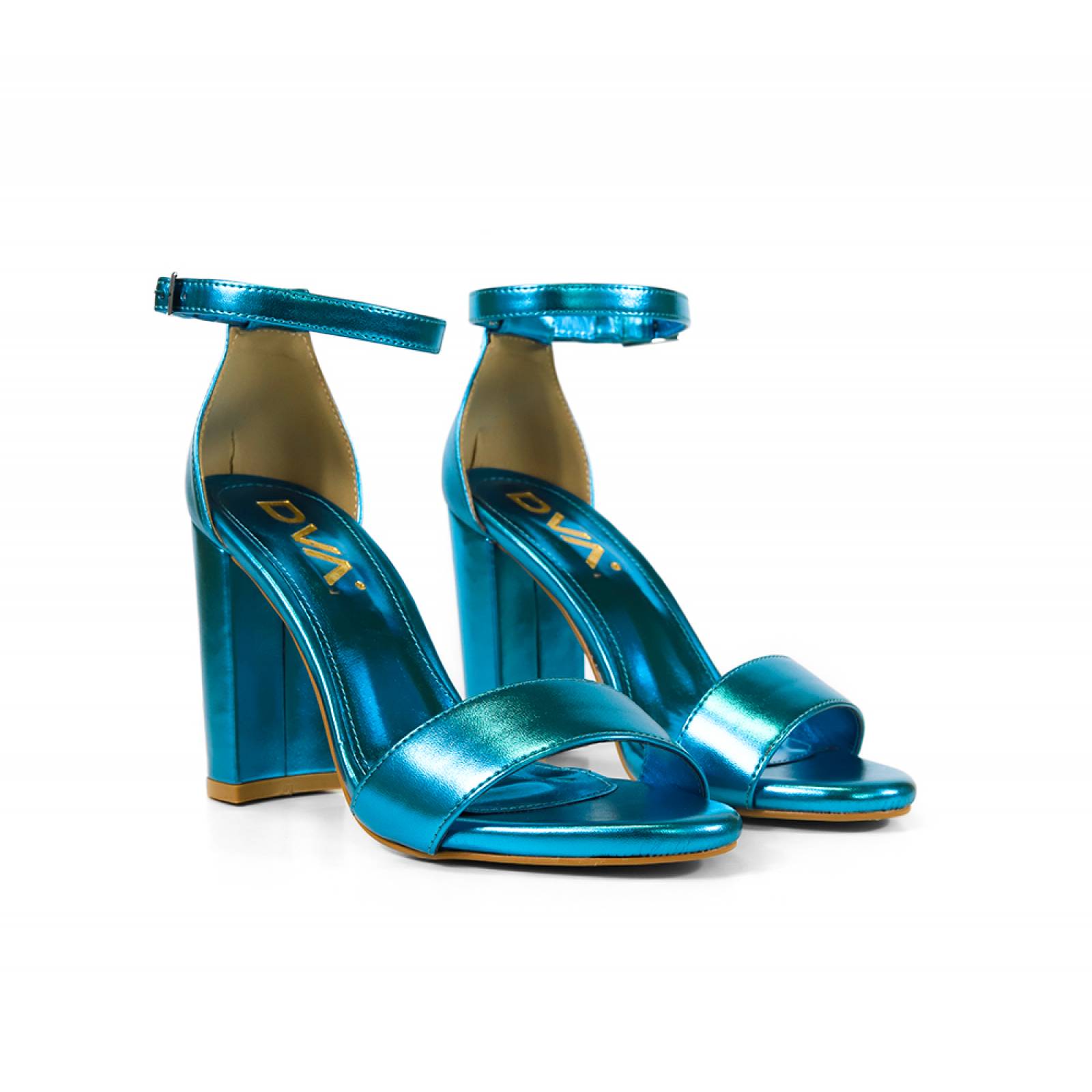 SANDALIA DAMA DVA TACON ALTO AZUL TURQUESA NAPA METALICA P21735