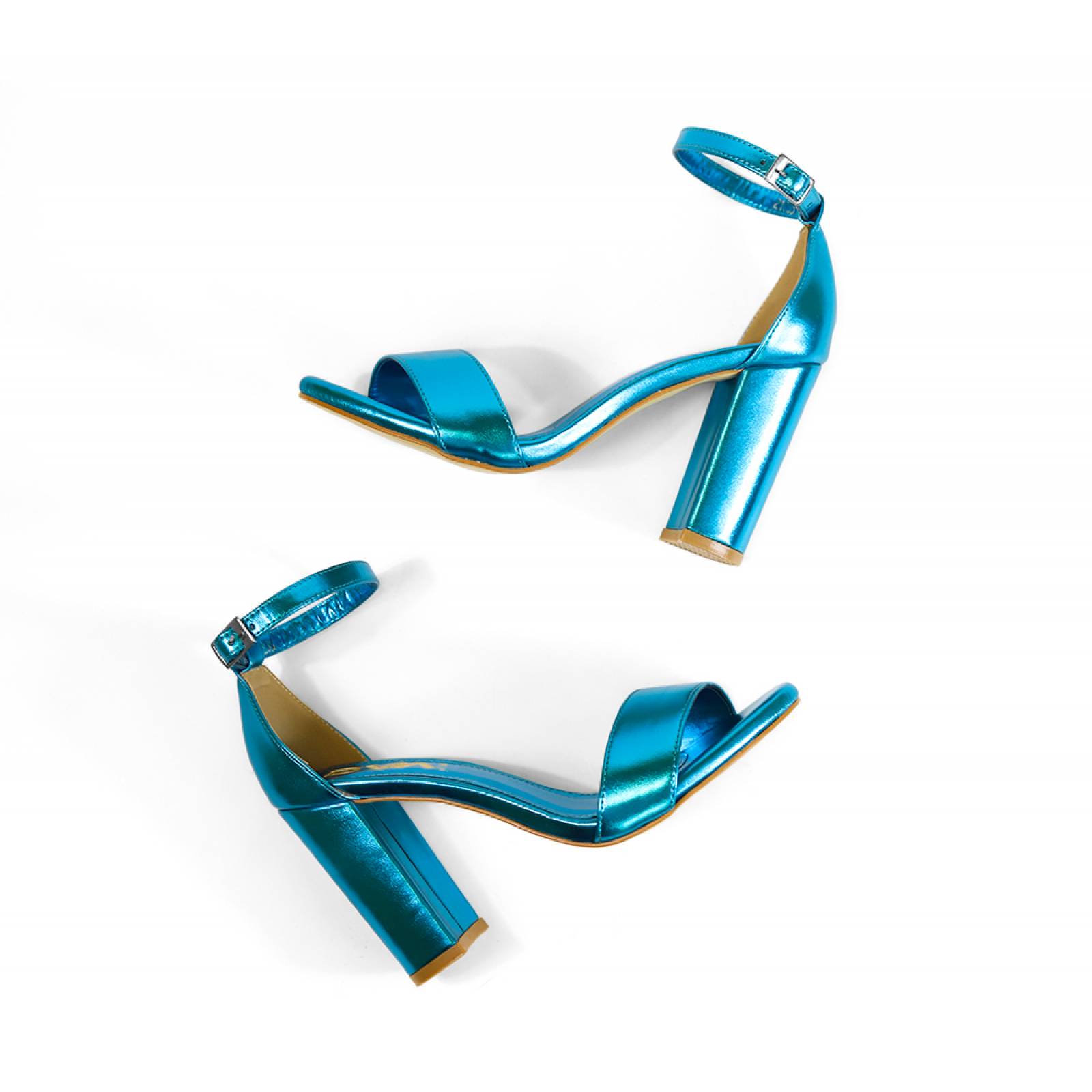 SANDALIA DAMA DVA TACON ALTO AZUL TURQUESA NAPA METALICA P21735