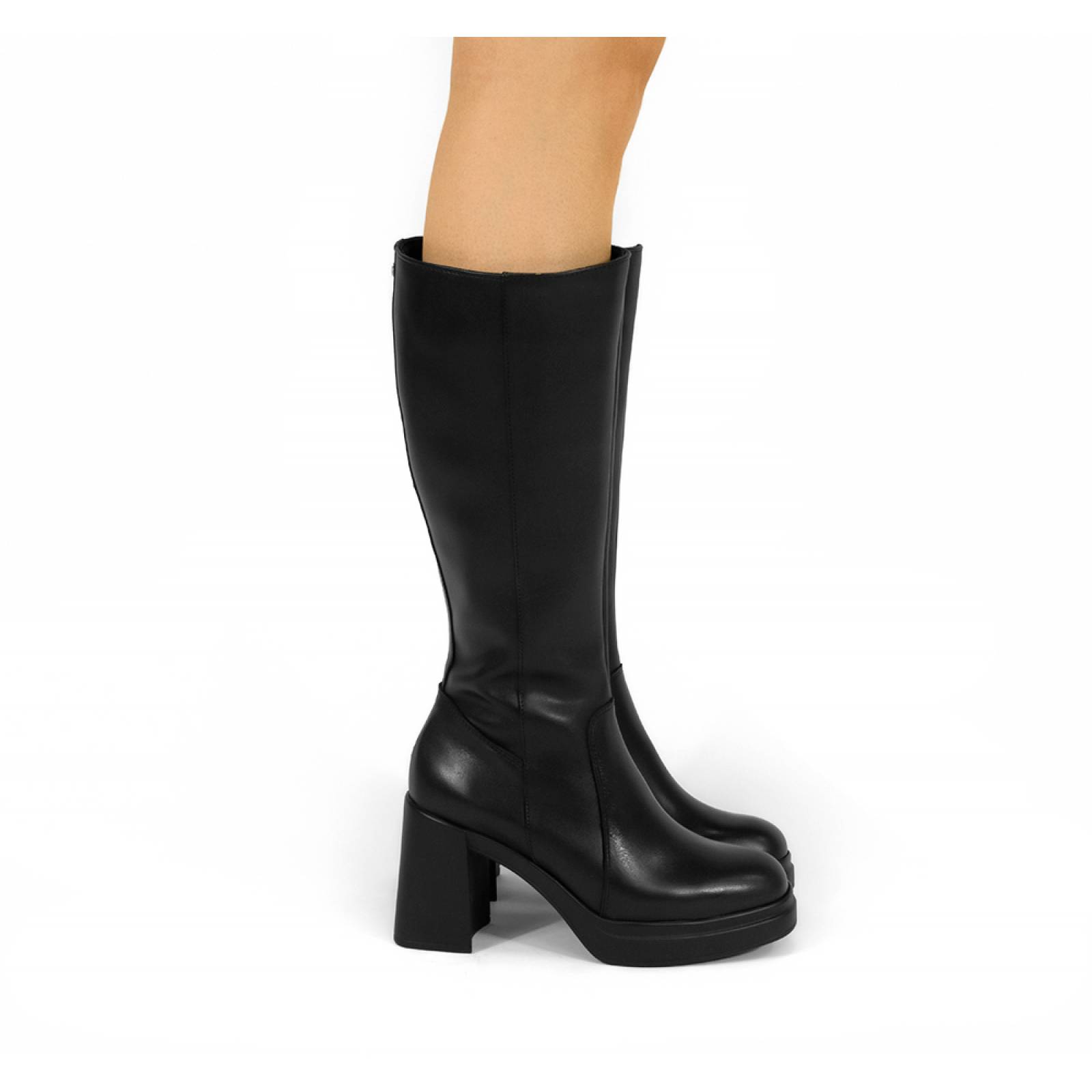BOTA DAMA FLEXI LARGA TACON NEGRO PIEL  127403