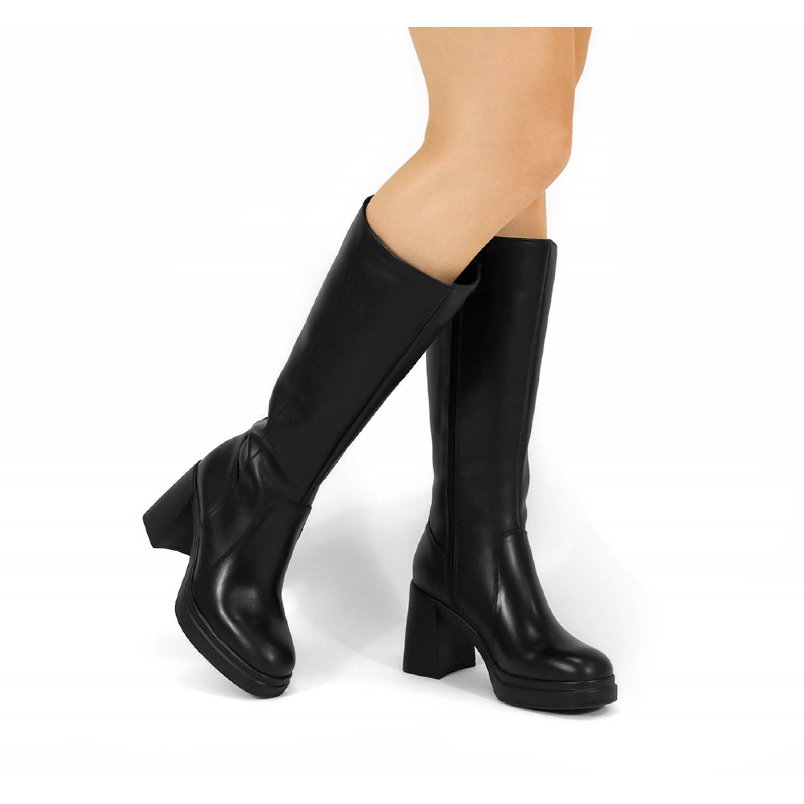 BOTA DAMA FLEXI LARGA TACON NEGRO PIEL  127403
