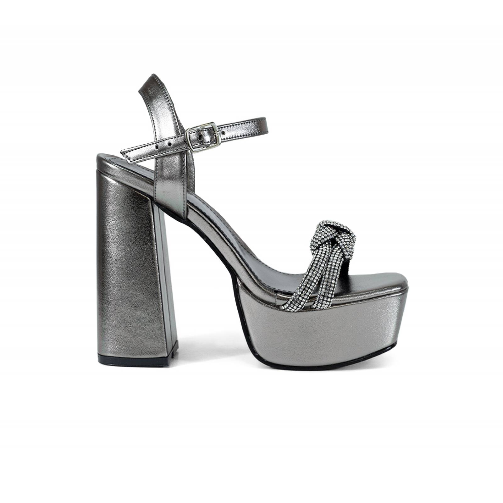 SANDALIA DAMA ESCARPI TACON DE PLATAFORMA ALTO INOX NAPA METALICA VI 3165