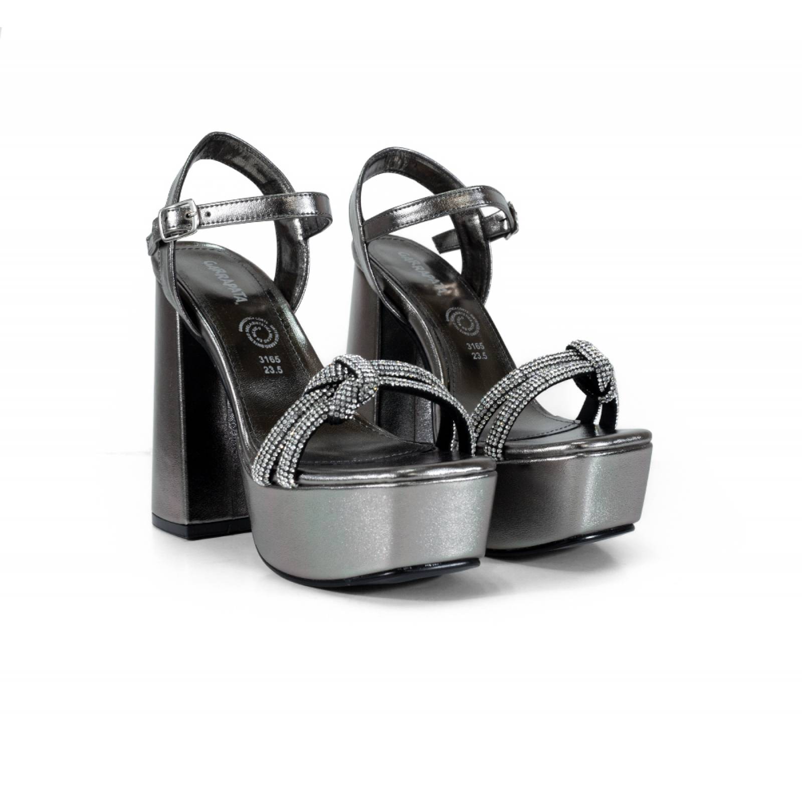 SANDALIA DAMA ESCARPI TACON DE PLATAFORMA ALTO INOX NAPA METALICA VI 3165