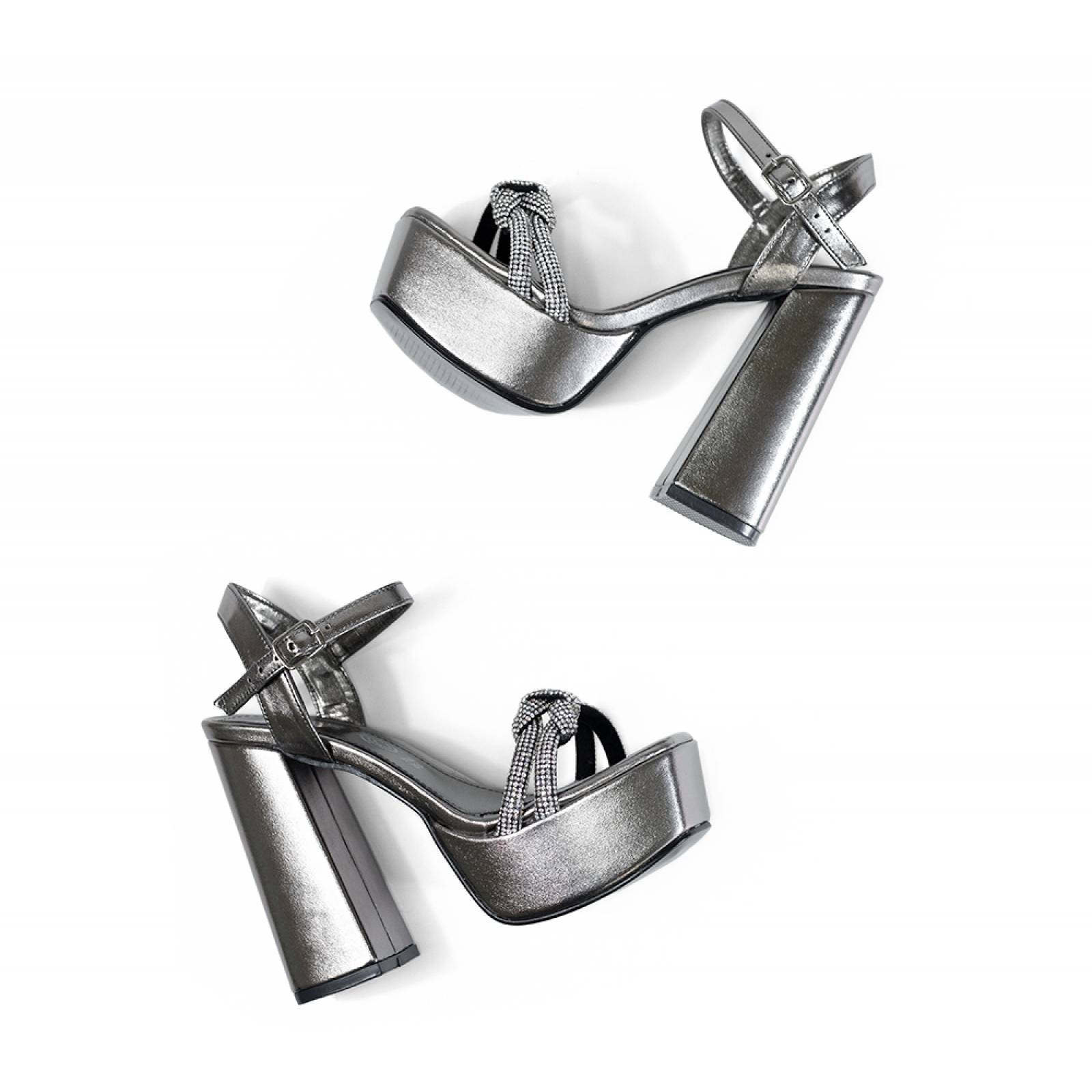 SANDALIA DAMA ESCARPI TACON DE PLATAFORMA ALTO INOX NAPA METALICA VI 3165