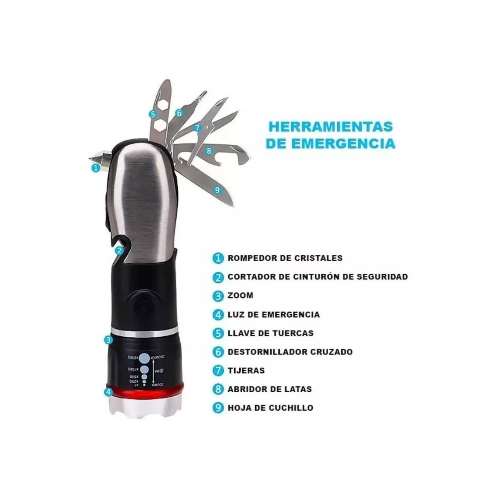 Lámpara linterna multiherramienta tipo comando Plata Chico