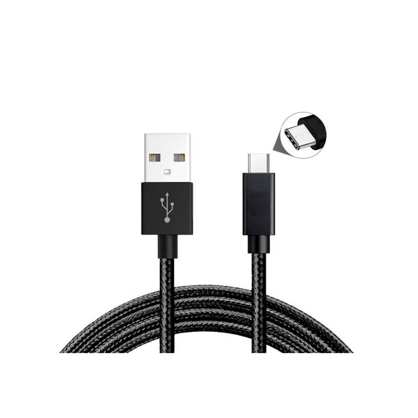 Cable tipo C carga super rápida trenzado 1.5m reforzado Negro Chico