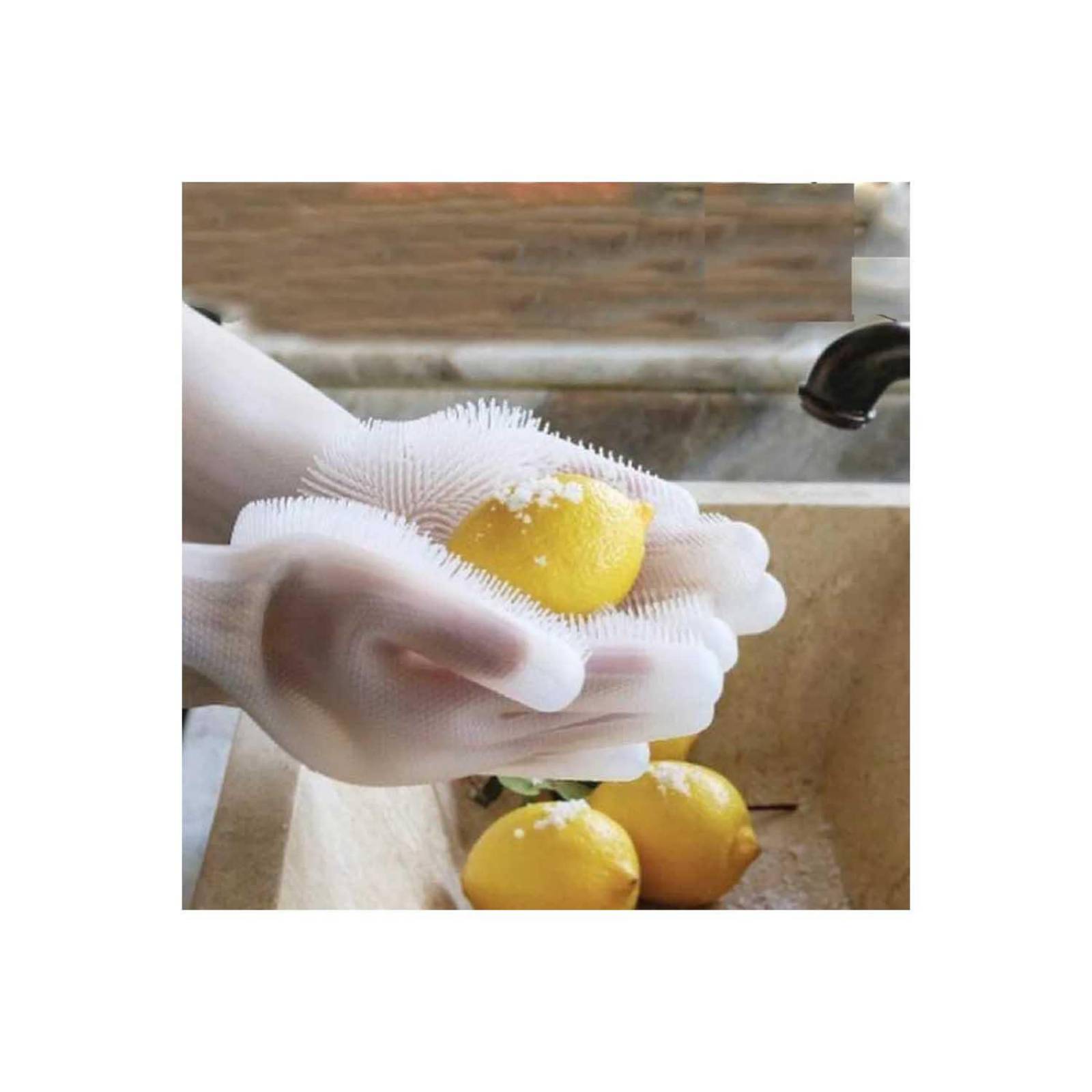 Guantes de silicona para lavar trastes con esponja multiusos Chico Azul